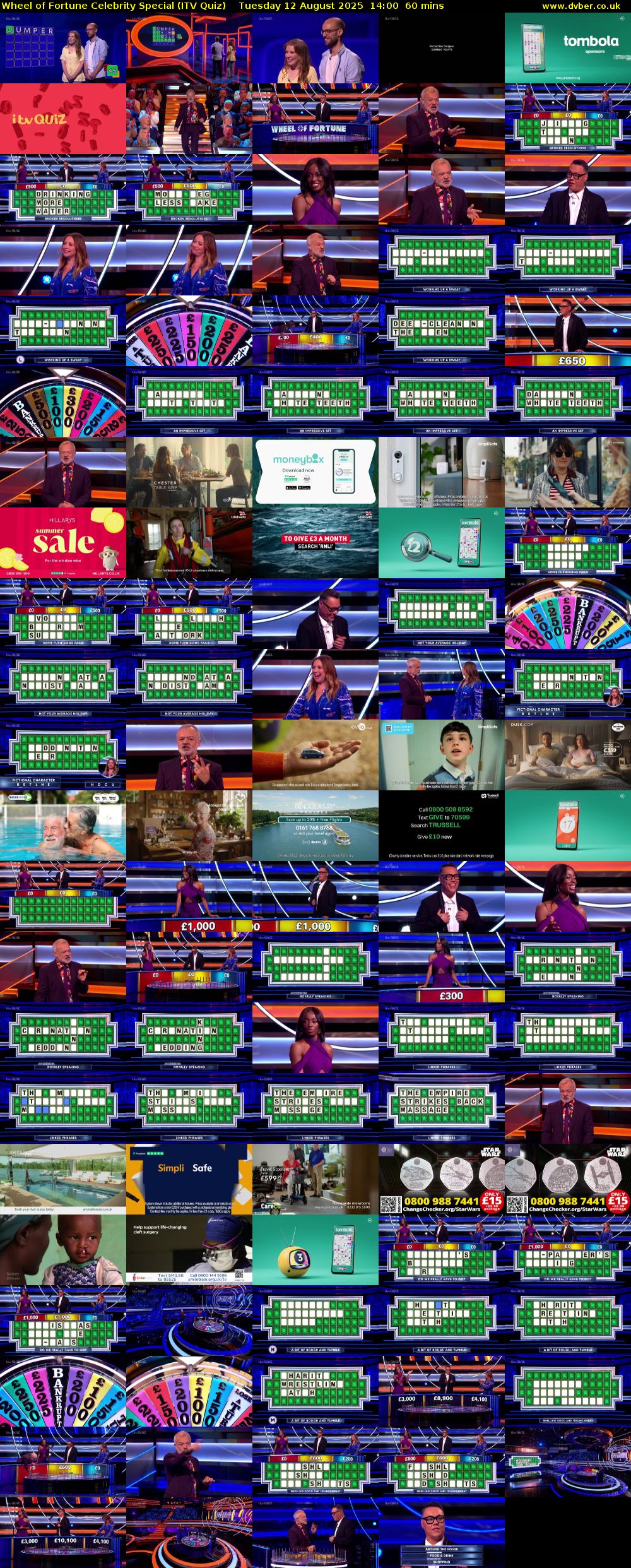 Wheel of Fortune Celebrity Special (ITV Quiz) Tuesday 12 August 2025 14:00 - 15:00