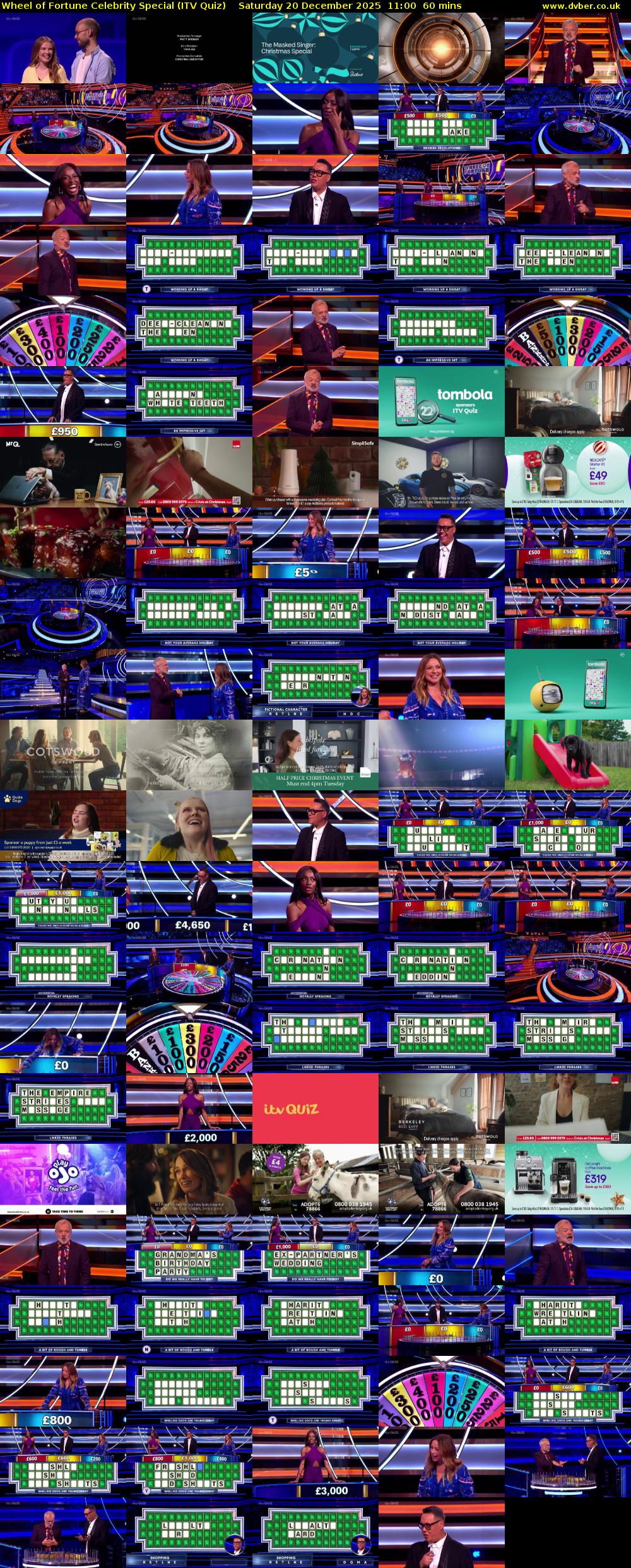 Wheel of Fortune Celebrity Special (ITV Quiz) Saturday 20 December 2025 11:00 - 12:00