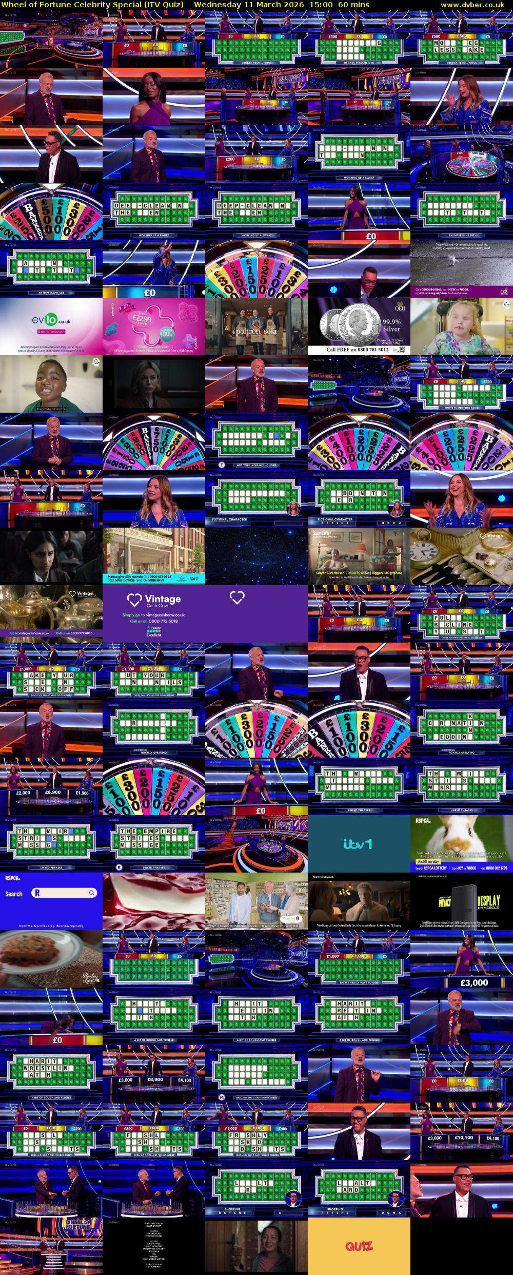 Wheel of Fortune Celebrity Special (ITV Quiz) Wednesday 11 March 2026 15:00 - 16:00