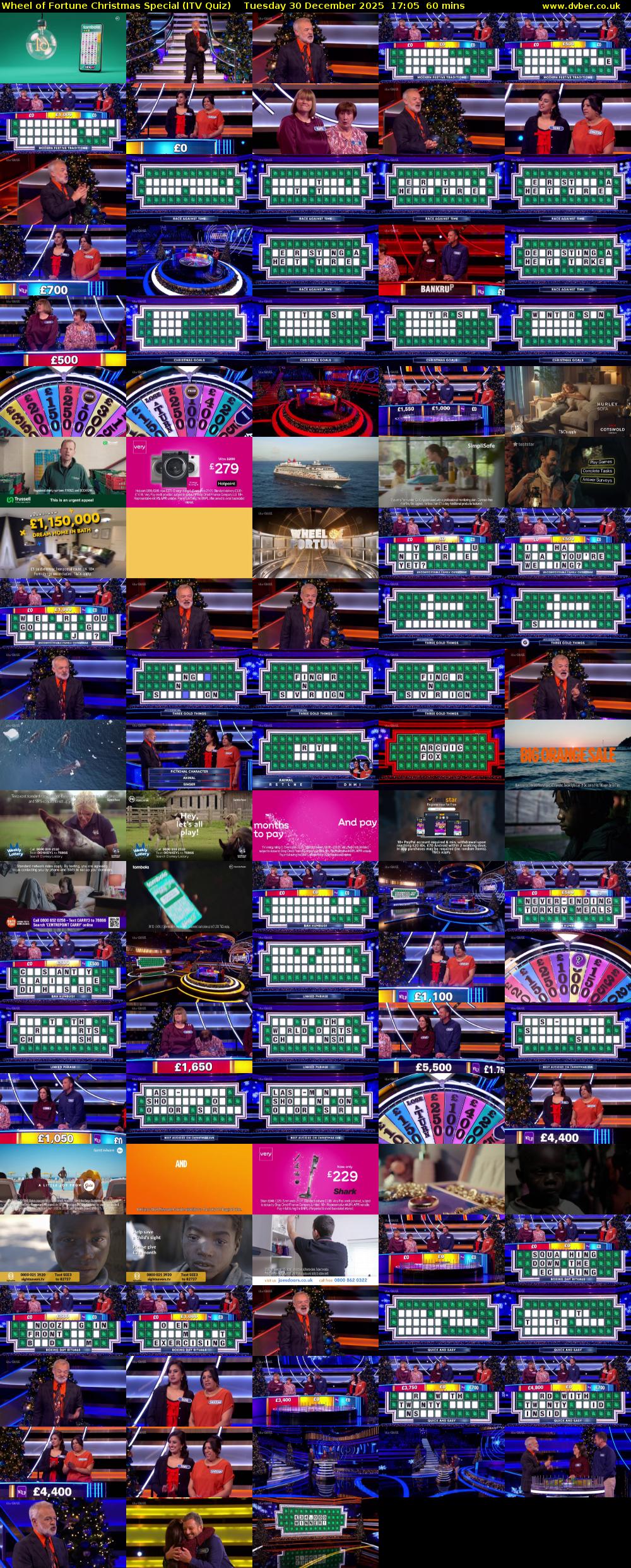 Wheel of Fortune Christmas Special (ITV Quiz) Tuesday 30 December 2025 17:05 - 18:05