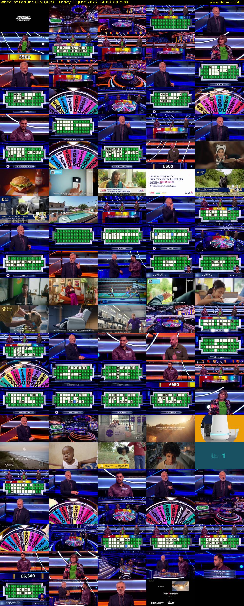 Wheel of Fortune (ITV Quiz) Friday 13 June 2025 14:00 - 15:00