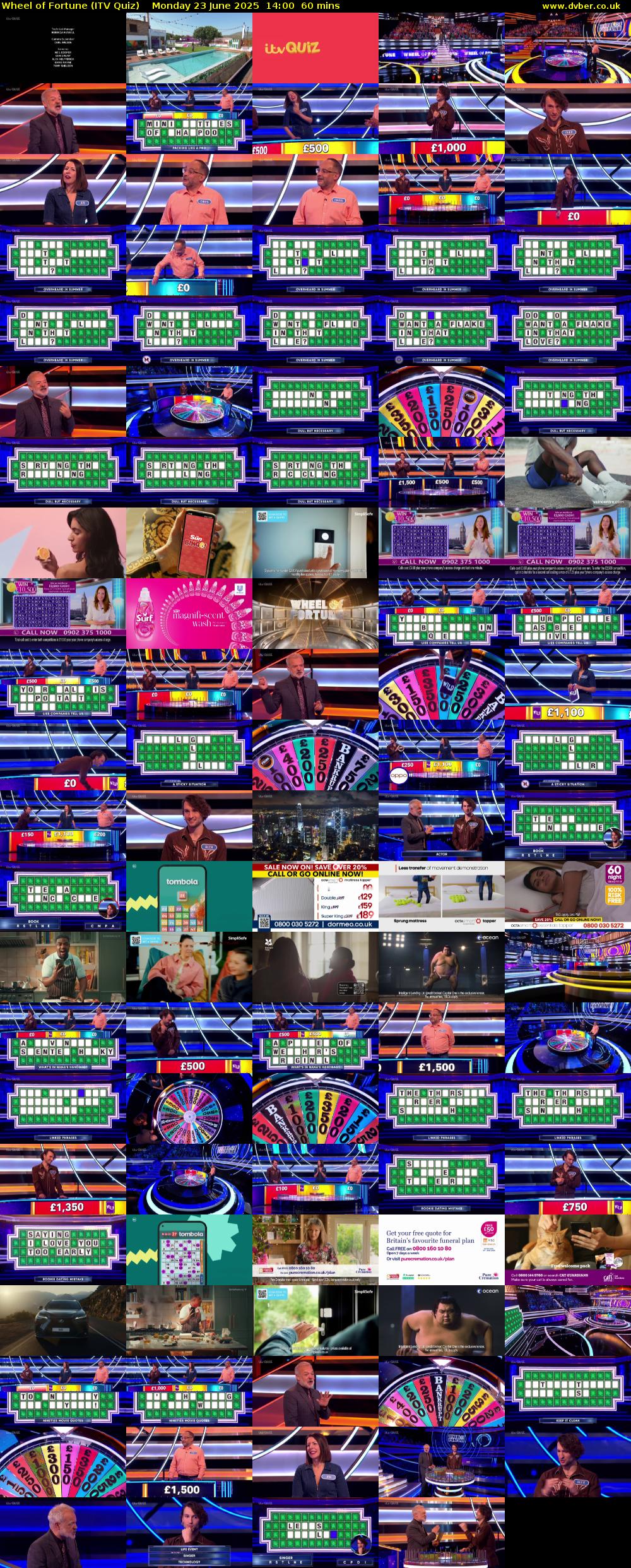 Wheel of Fortune (ITV Quiz) Monday 23 June 2025 14:00 - 15:00