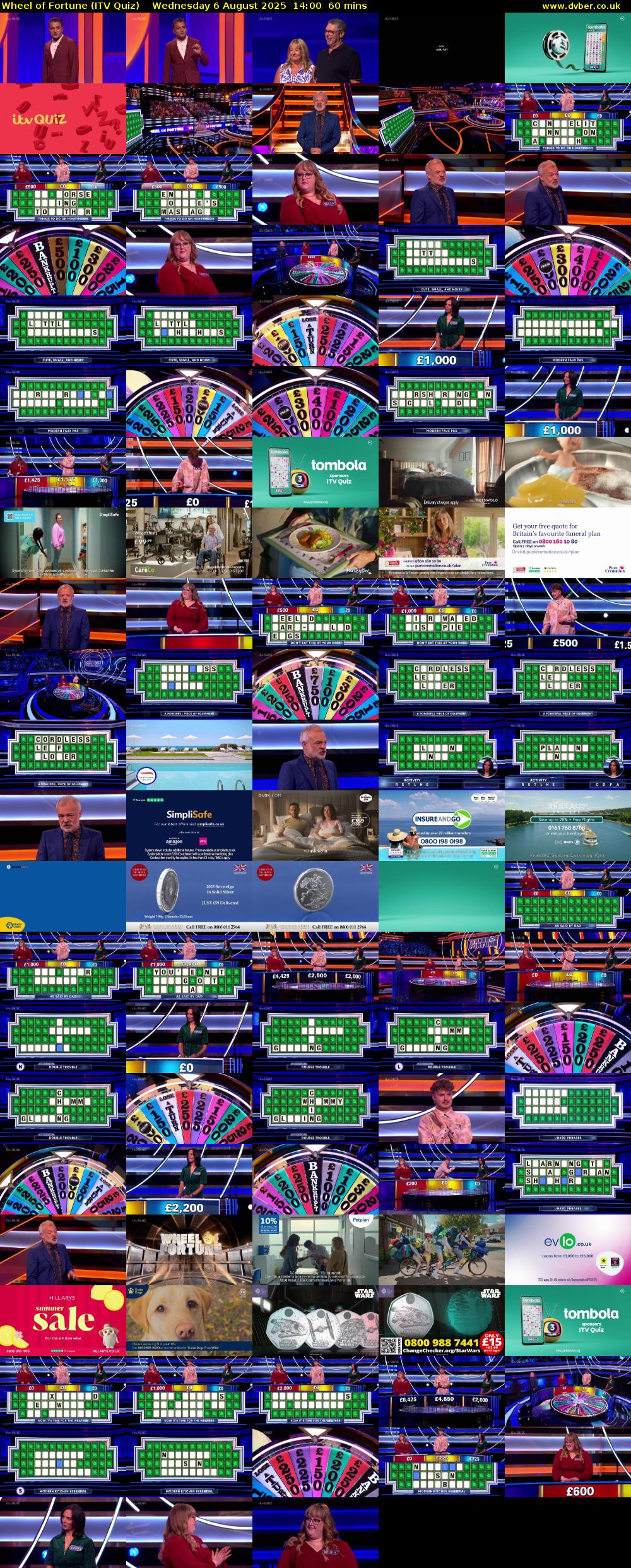 Wheel of Fortune (ITV Quiz) Wednesday 6 August 2025 14:00 - 15:00
