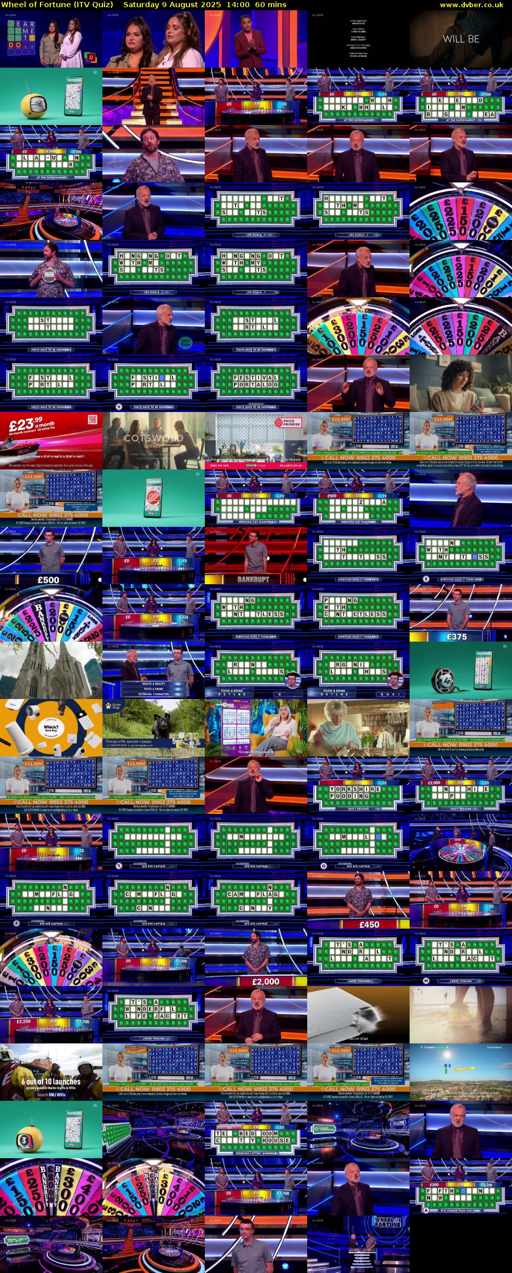 Wheel of Fortune (ITV Quiz) Saturday 9 August 2025 14:00 - 15:00