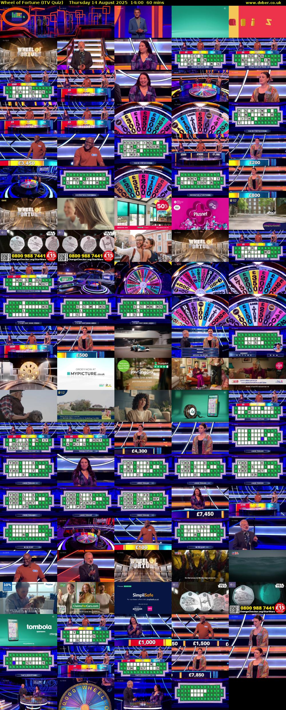 Wheel of Fortune (ITV Quiz) Thursday 14 August 2025 14:00 - 15:00