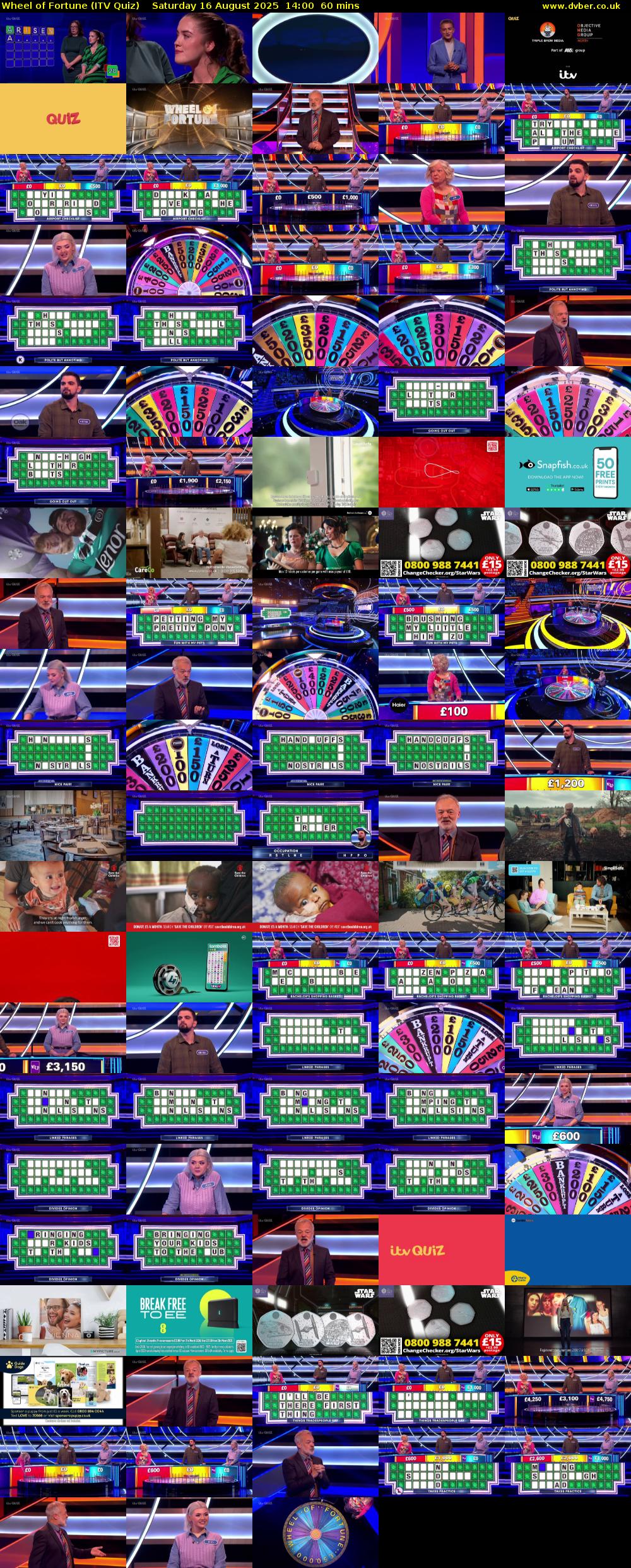 Wheel of Fortune (ITV Quiz) Saturday 16 August 2025 14:00 - 15:00