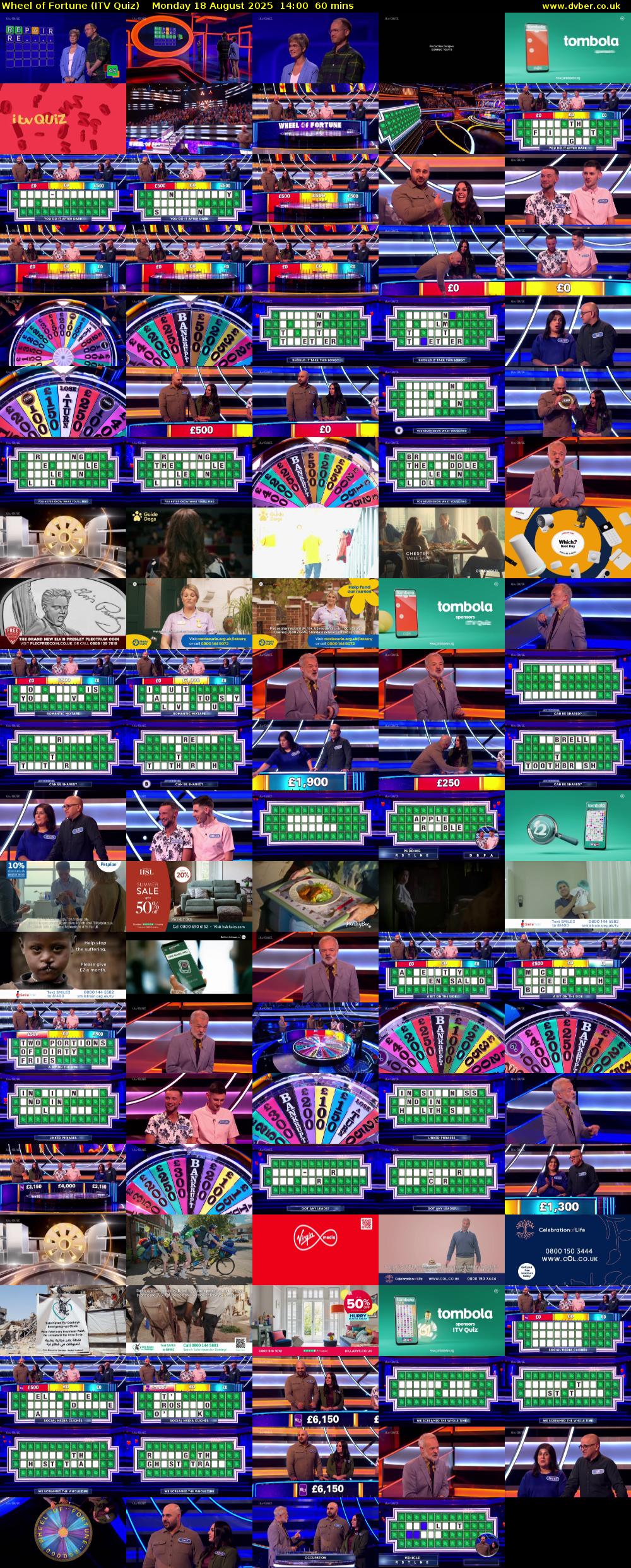 Wheel of Fortune (ITV Quiz) Monday 18 August 2025 14:00 - 15:00