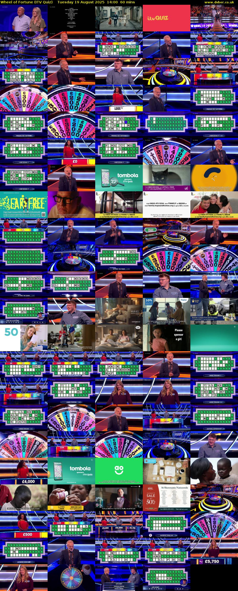 Wheel of Fortune (ITV Quiz) Tuesday 19 August 2025 14:00 - 15:00