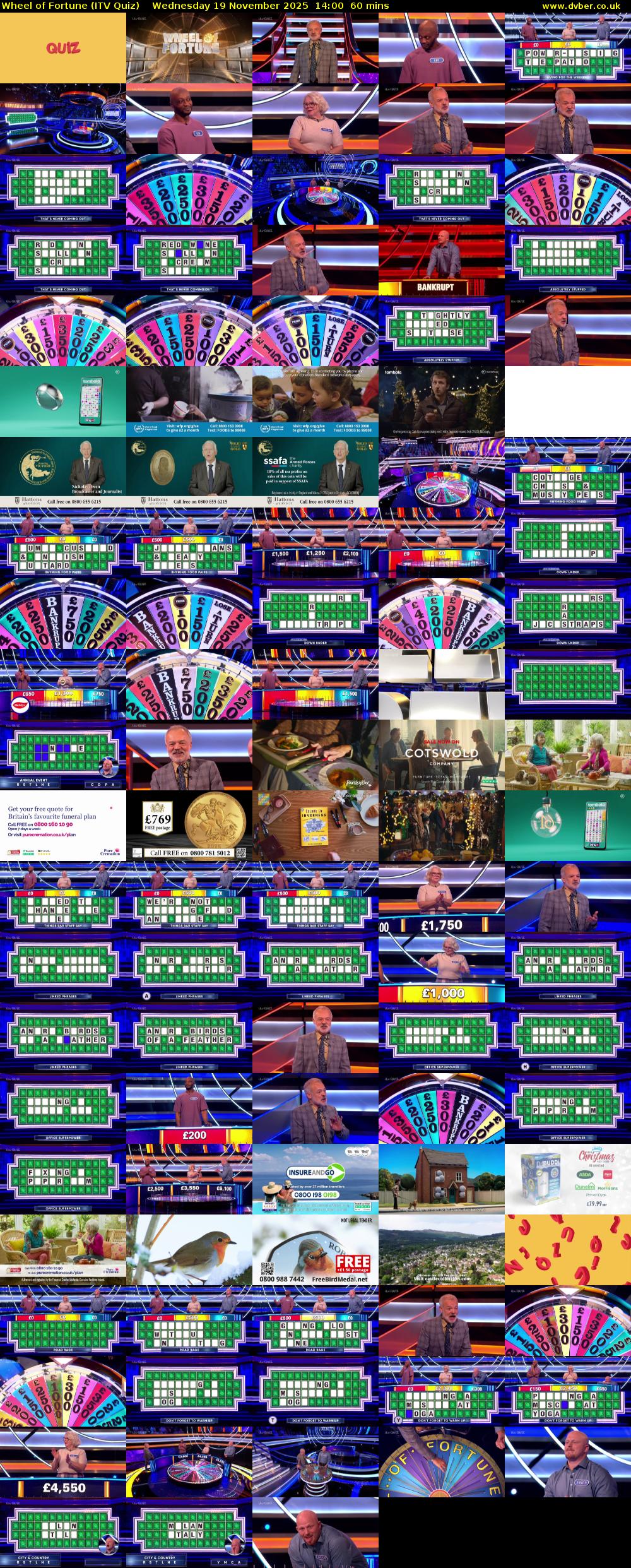 Wheel of Fortune (ITV Quiz) Wednesday 19 November 2025 14:00 - 15:00