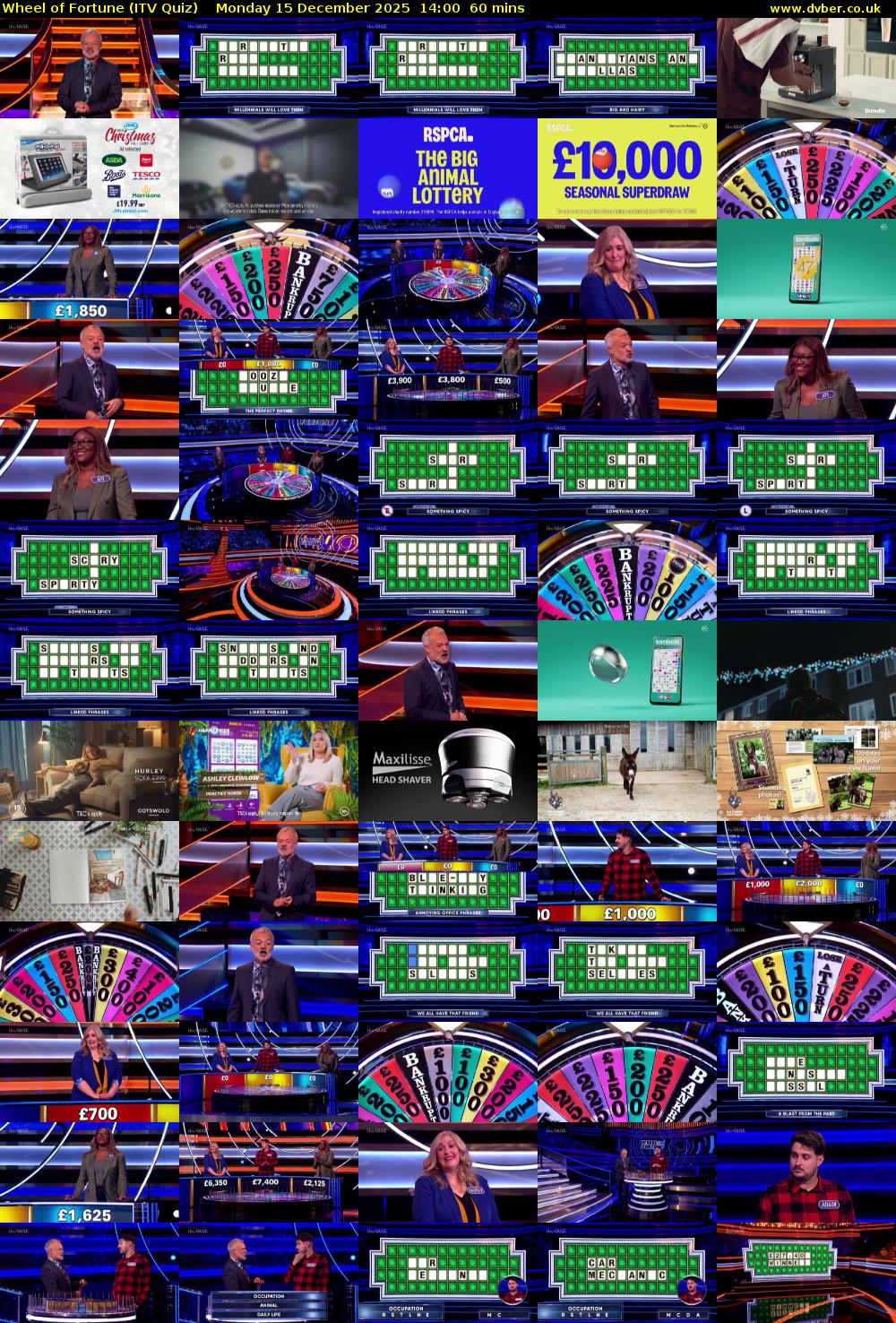 Wheel of Fortune (ITV Quiz) Monday 15 December 2025 14:00 - 15:00