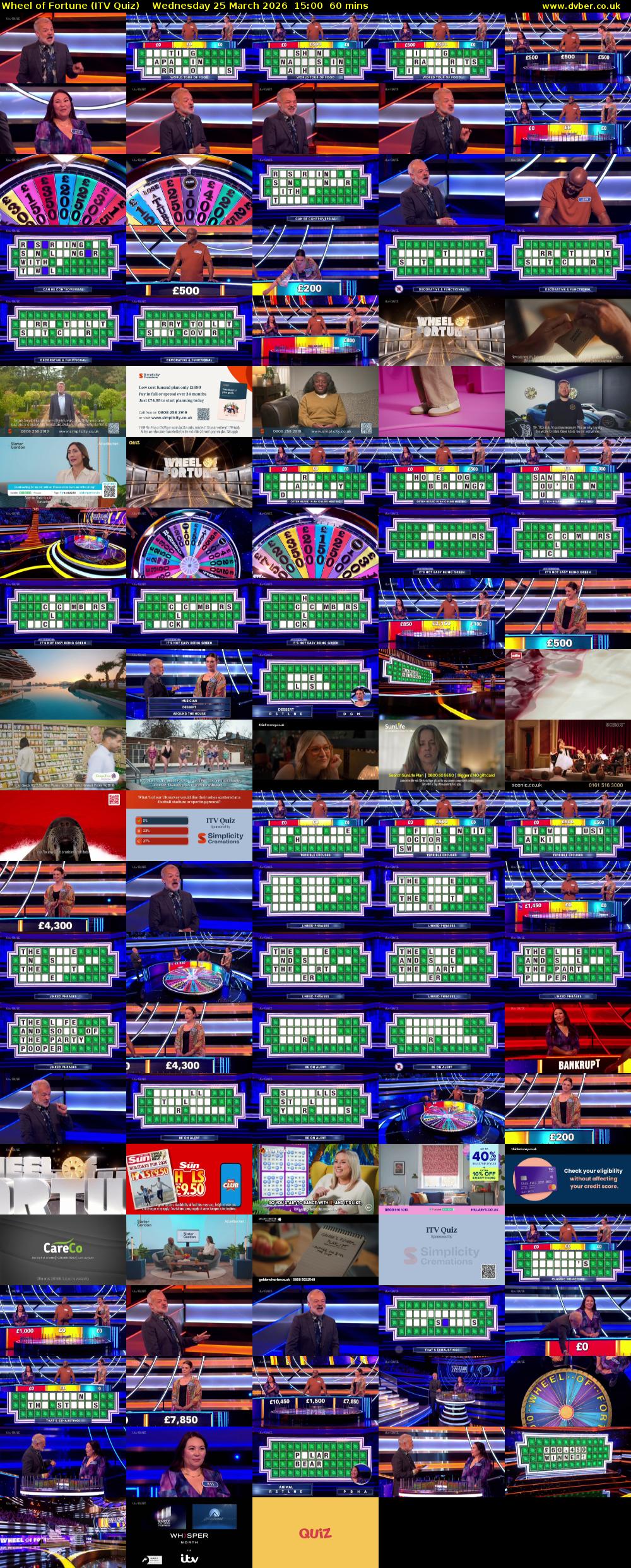 Wheel of Fortune (ITV Quiz) Wednesday 25 March 2026 15:00 - 16:00