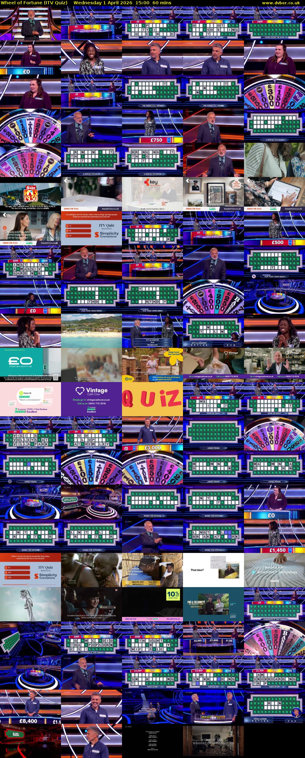 Wheel of Fortune (ITV Quiz) Wednesday 1 April 2026 15:00 - 16:00