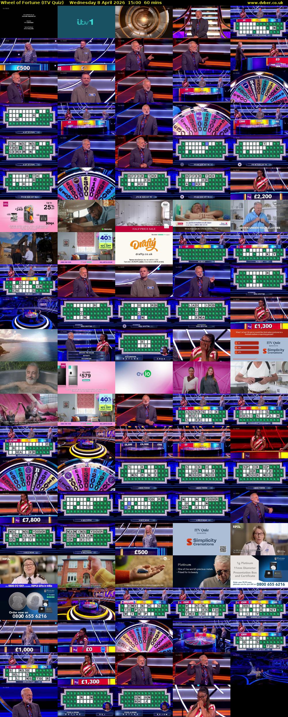Wheel of Fortune (ITV Quiz) Wednesday 8 April 2026 15:00 - 16:00