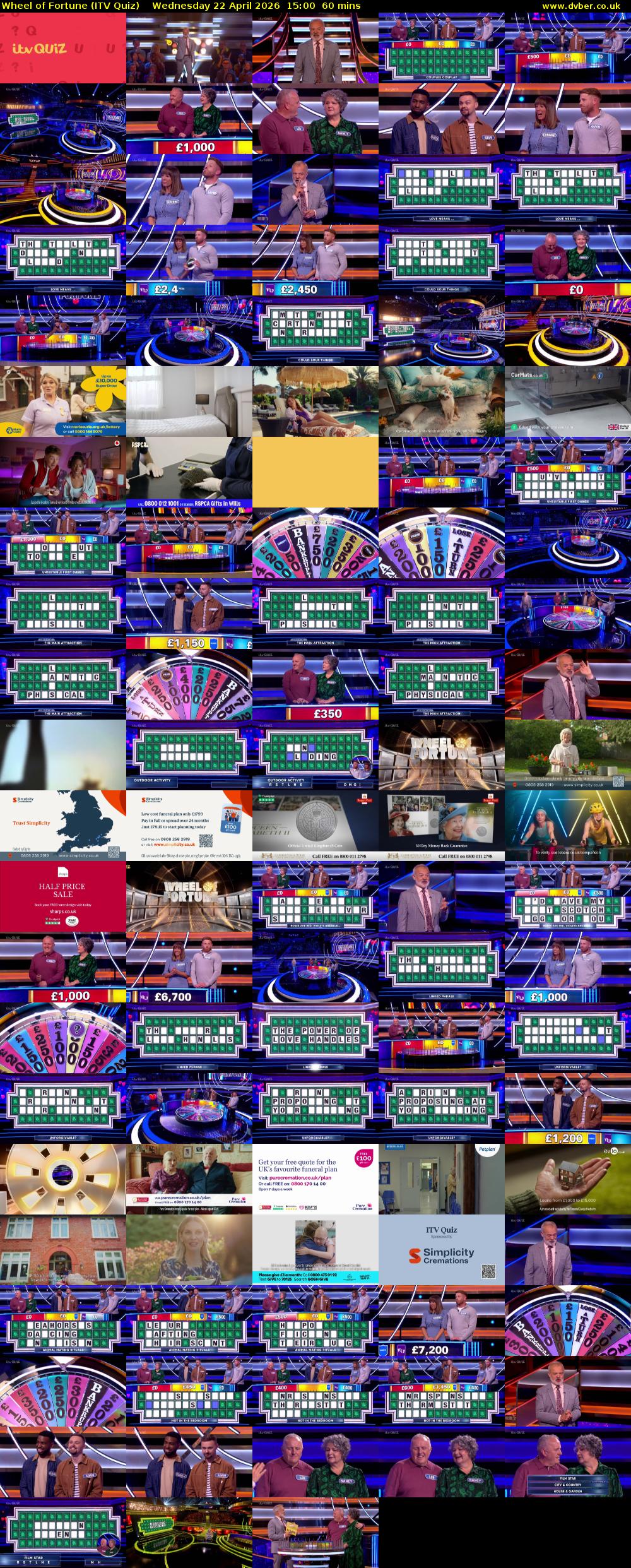 Wheel of Fortune (ITV Quiz) Wednesday 22 April 2026 15:00 - 16:00