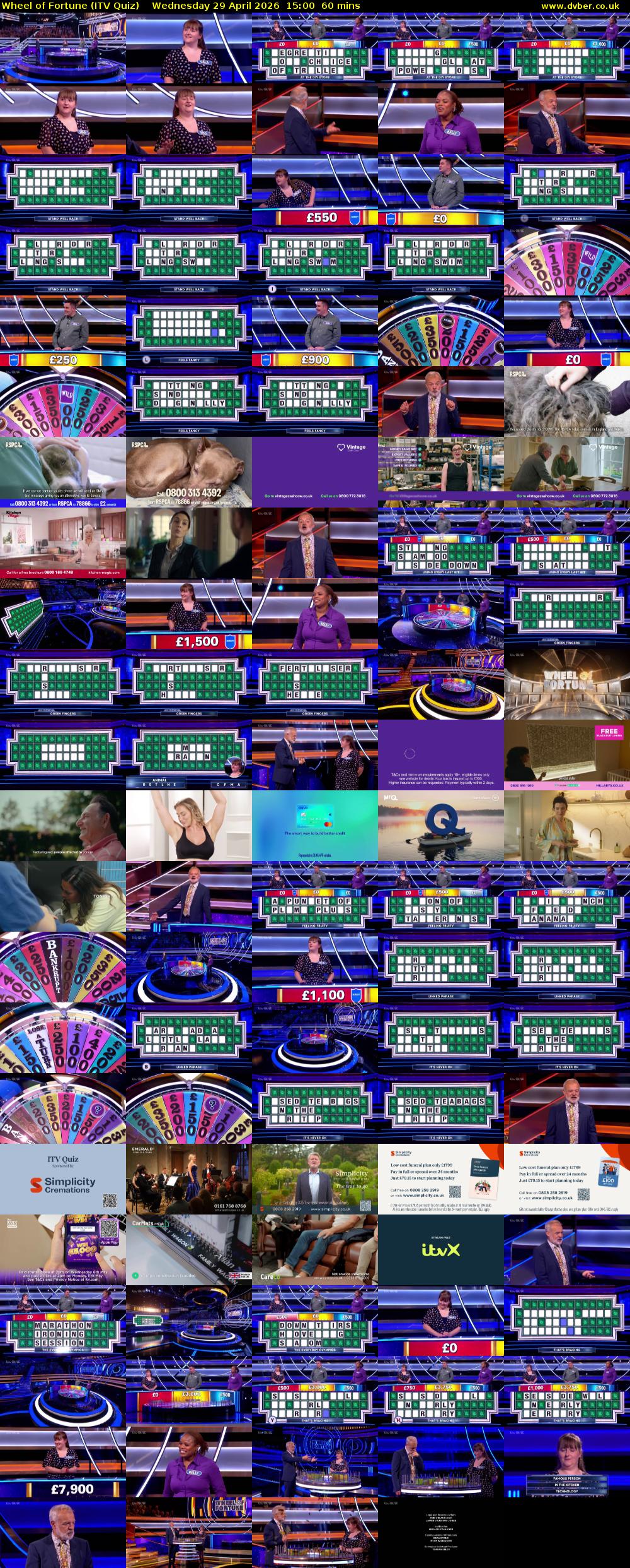 Wheel of Fortune (ITV Quiz) Wednesday 29 April 2026 15:00 - 16:00