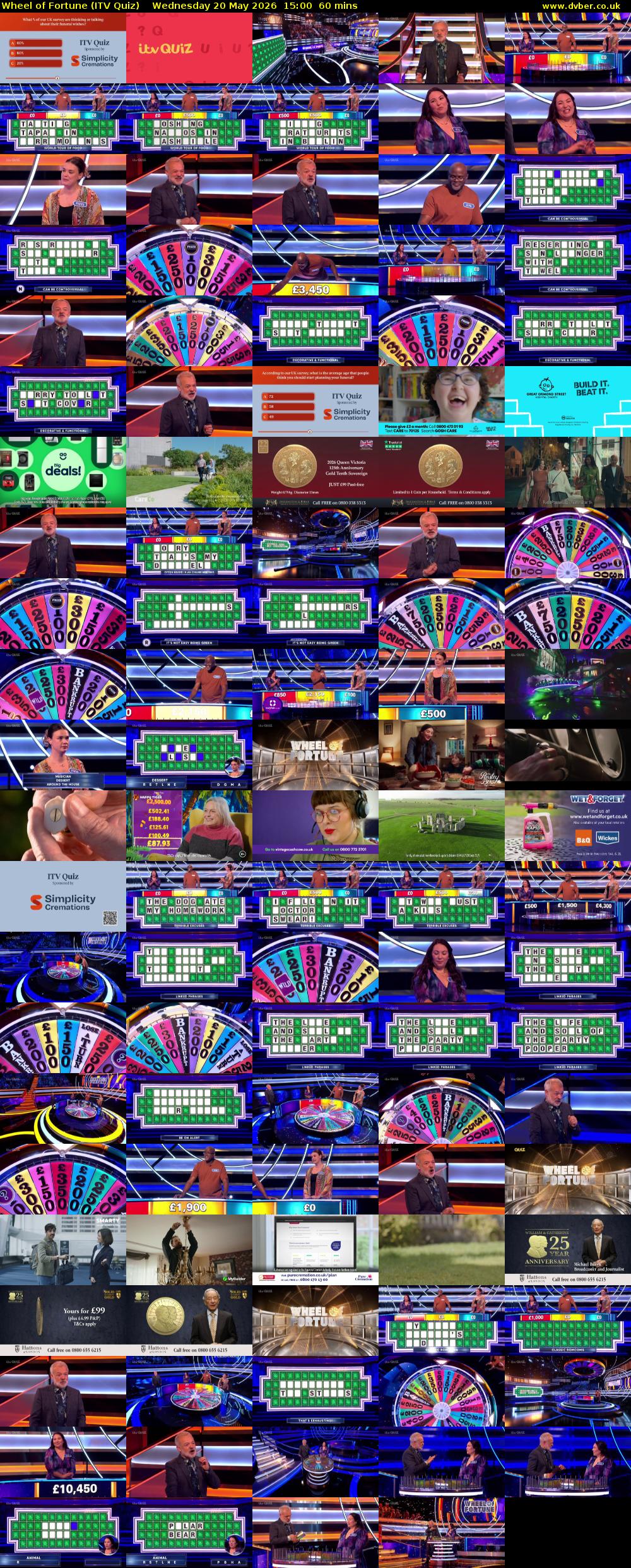 Wheel of Fortune (ITV Quiz) Wednesday 20 May 2026 15:00 - 16:00