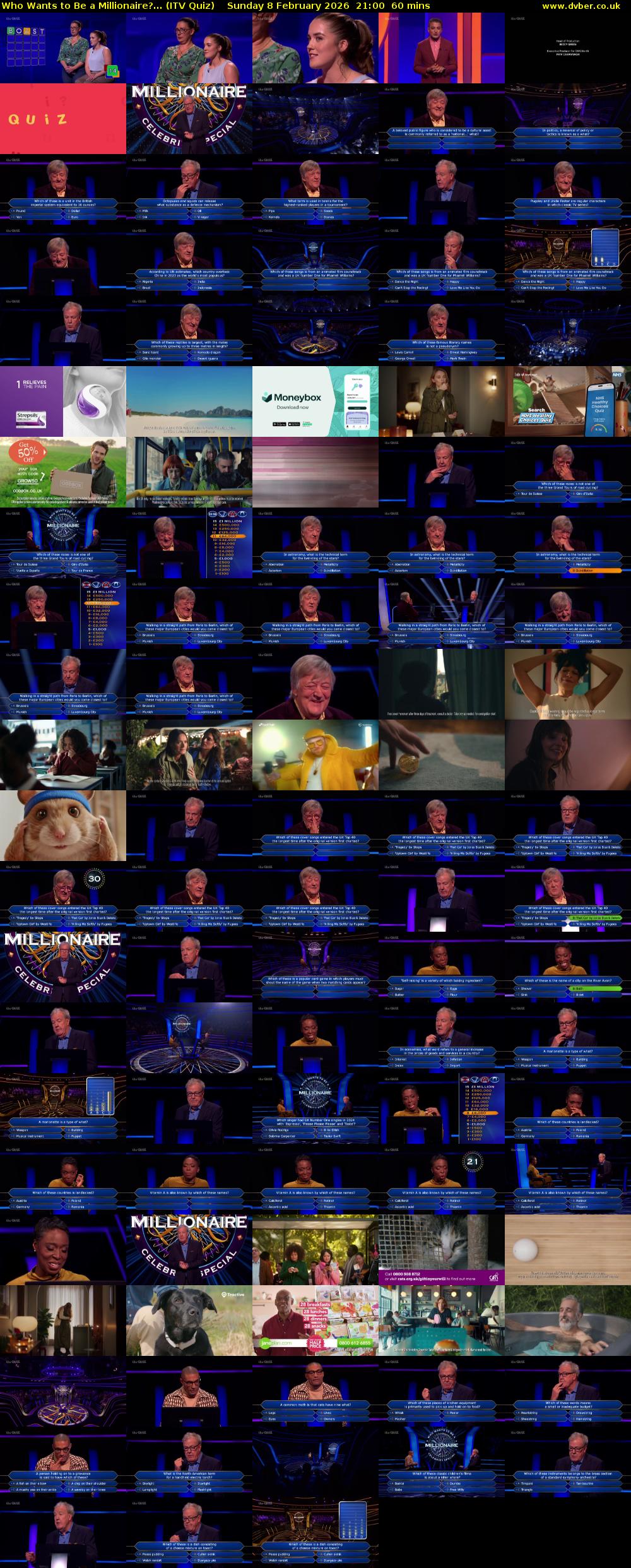 Who Wants to Be a Millionaire?... (ITV Quiz) Sunday 8 February 2026 21:00 - 22:00