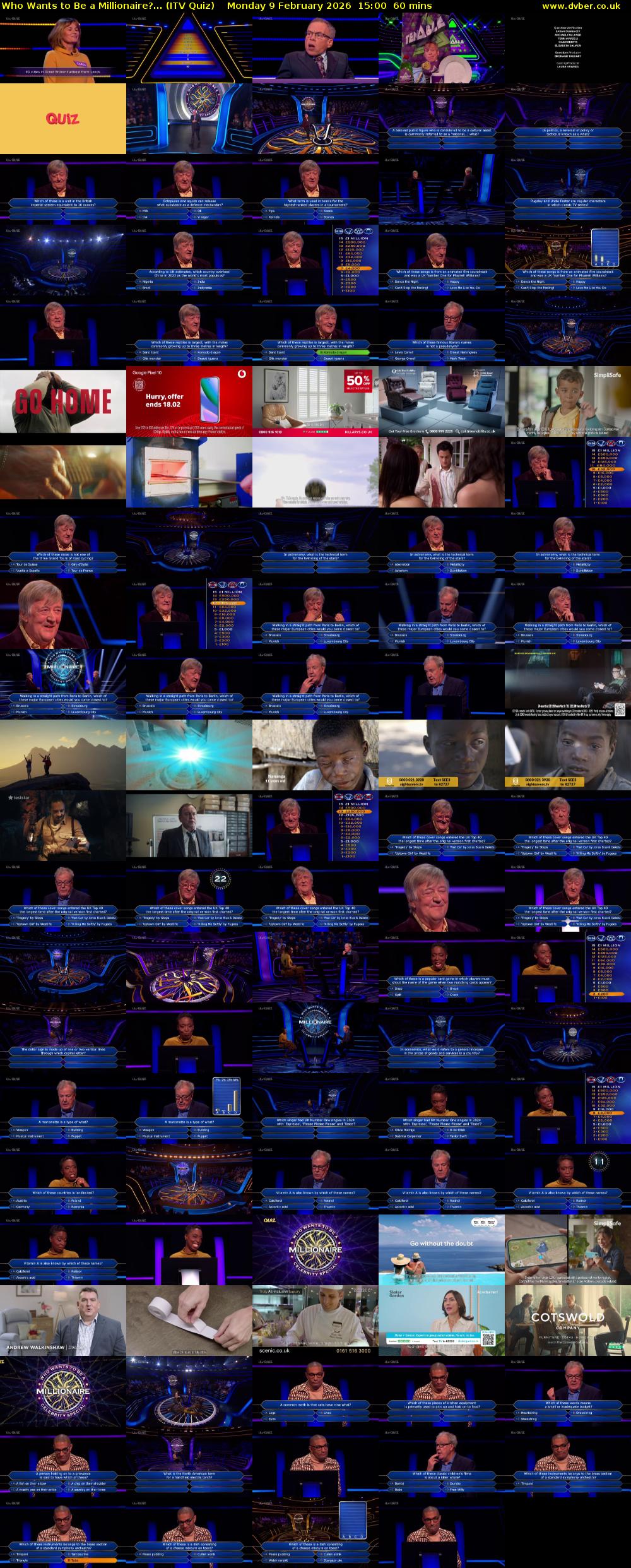 Who Wants to Be a Millionaire?... (ITV Quiz) Monday 9 February 2026 15:00 - 16:00