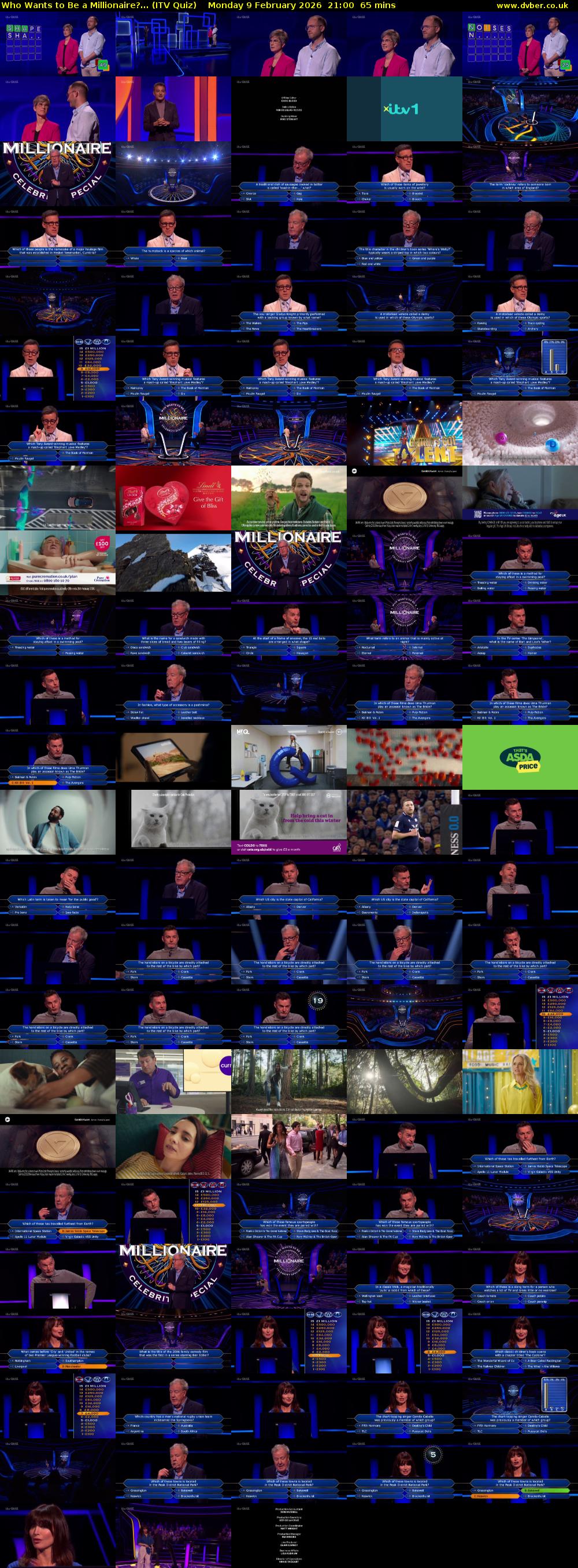 Who Wants to Be a Millionaire?... (ITV Quiz) Monday 9 February 2026 21:00 - 22:05