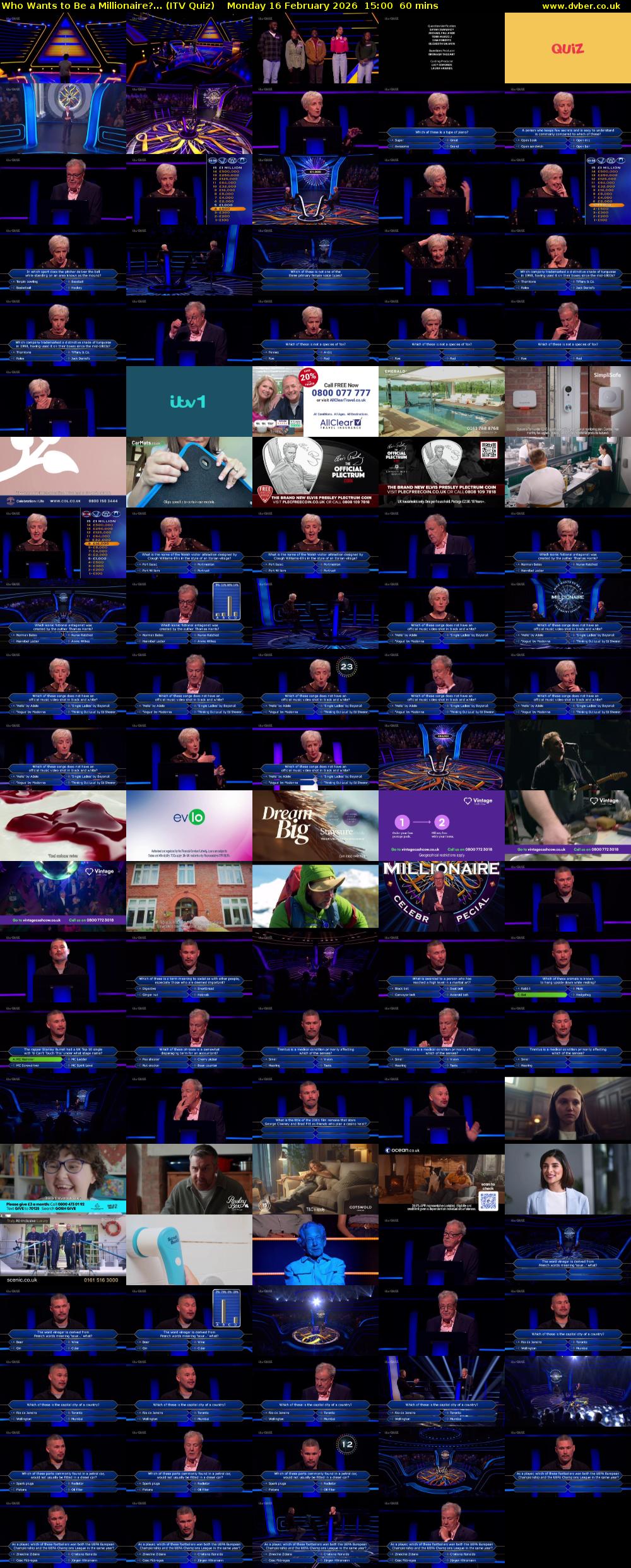 Who Wants to Be a Millionaire?... (ITV Quiz) Monday 16 February 2026 15:00 - 16:00