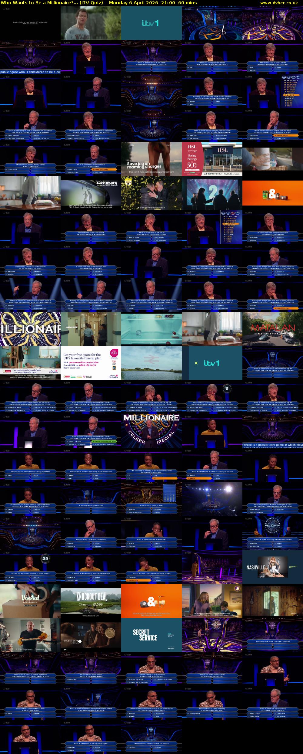 Who Wants to Be a Millionaire?... (ITV Quiz) Monday 6 April 2026 21:00 - 22:00
