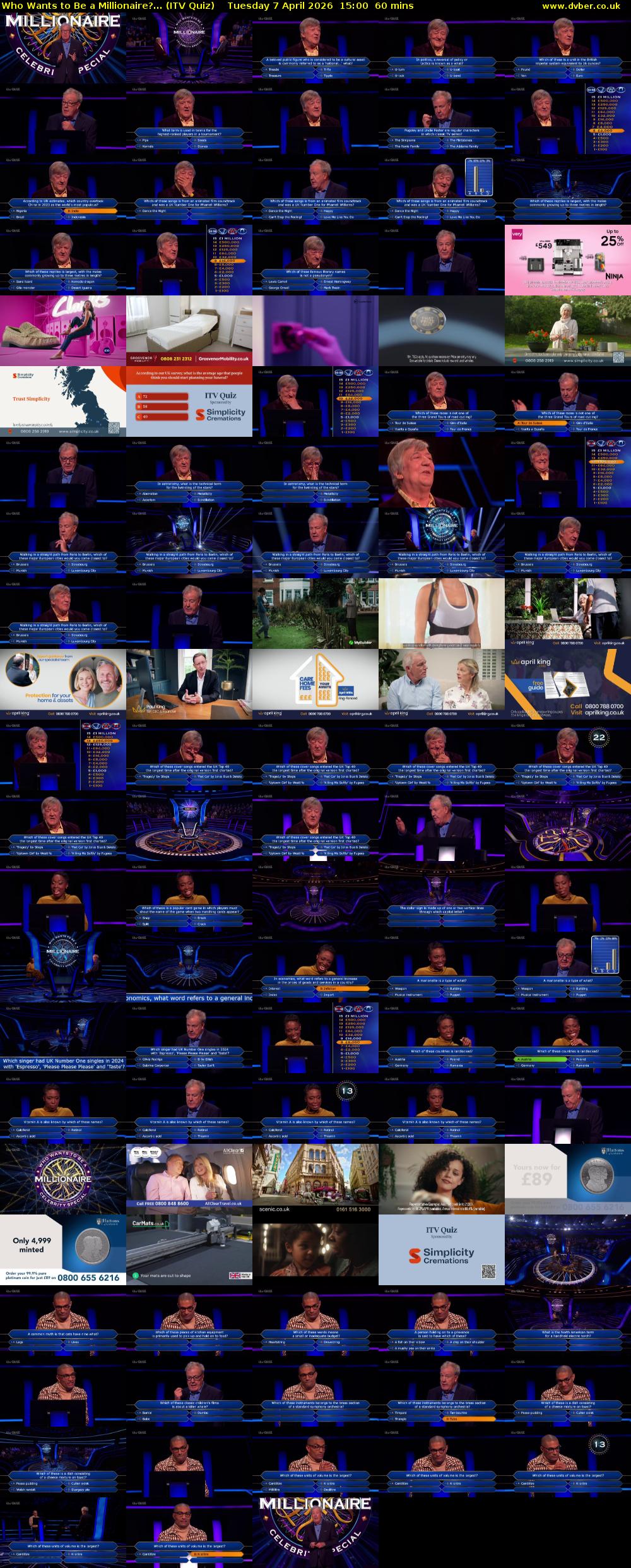 Who Wants to Be a Millionaire?... (ITV Quiz) Tuesday 7 April 2026 15:00 - 16:00