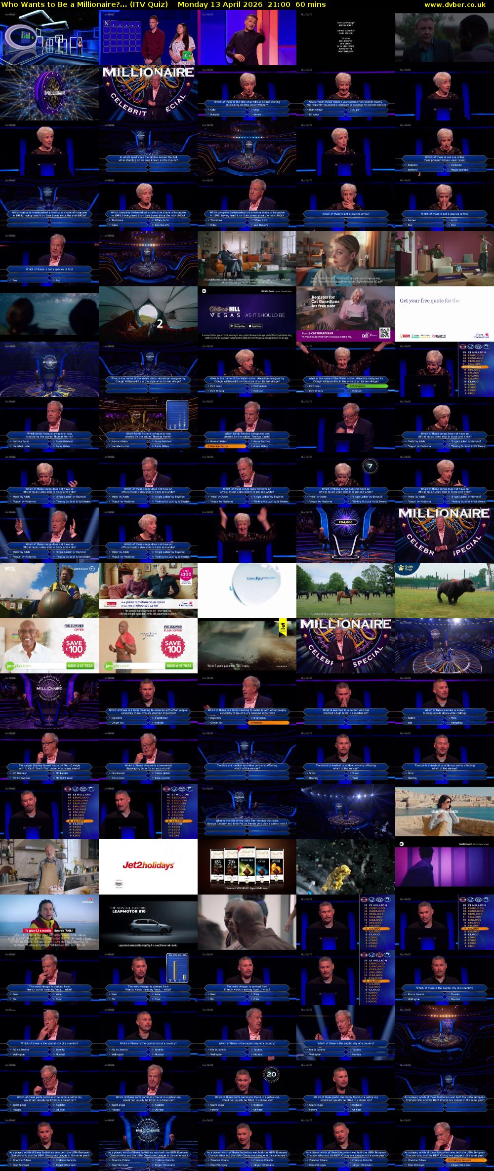 Who Wants to Be a Millionaire?... (ITV Quiz) Monday 13 April 2026 21:00 - 22:00