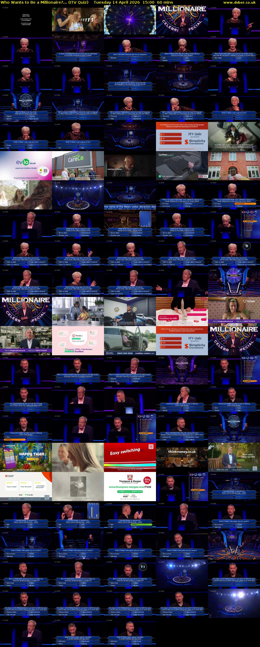 Who Wants to Be a Millionaire?... (ITV Quiz) Tuesday 14 April 2026 15:00 - 16:00