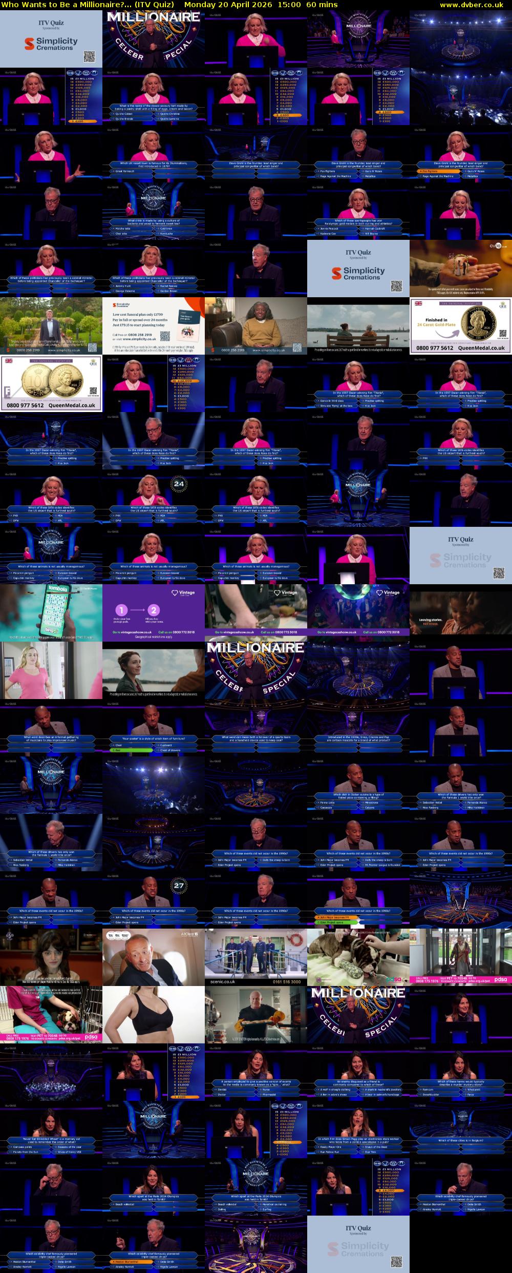 Who Wants to Be a Millionaire?... (ITV Quiz) Monday 20 April 2026 15:00 - 16:00