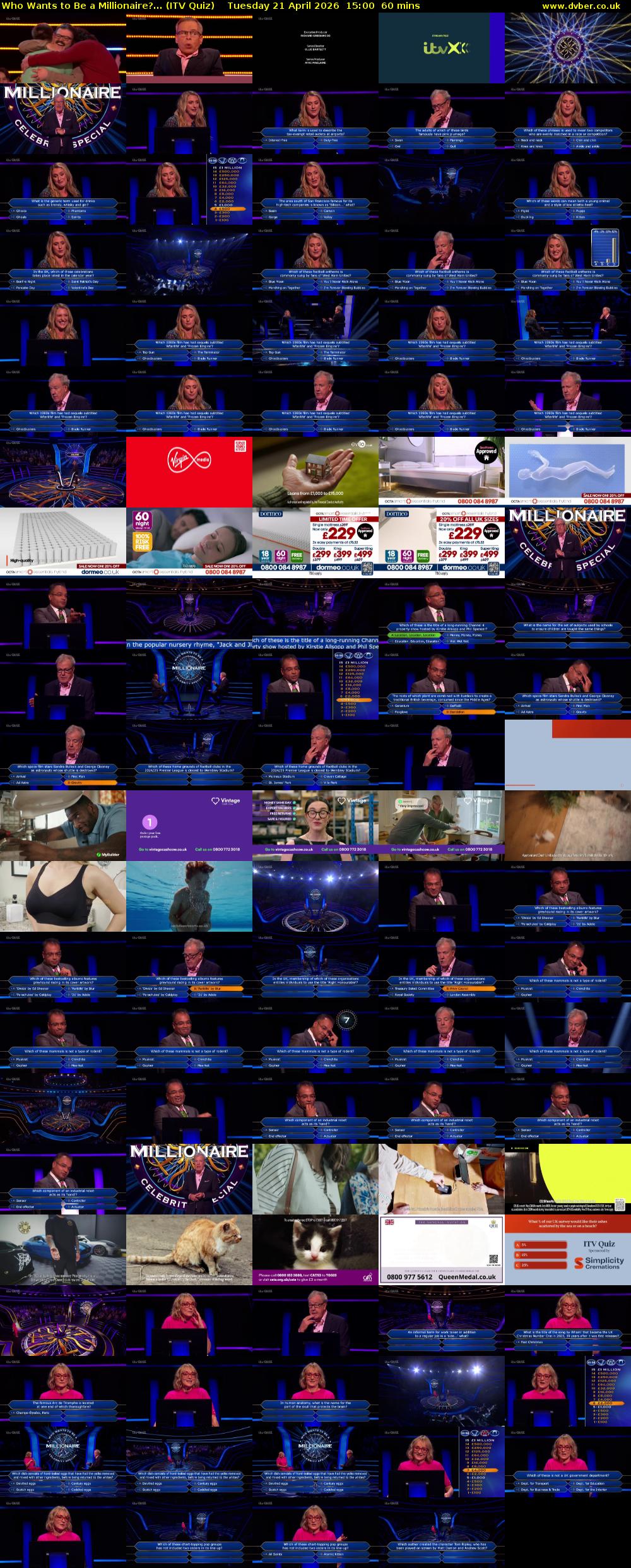 Who Wants to Be a Millionaire?... (ITV Quiz) Tuesday 21 April 2026 15:00 - 16:00