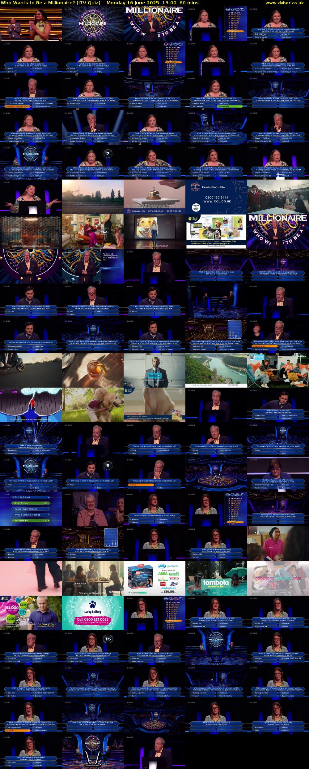 Who Wants to Be a Millionaire? (ITV Quiz) Monday 16 June 2025 13:00 - 14:00