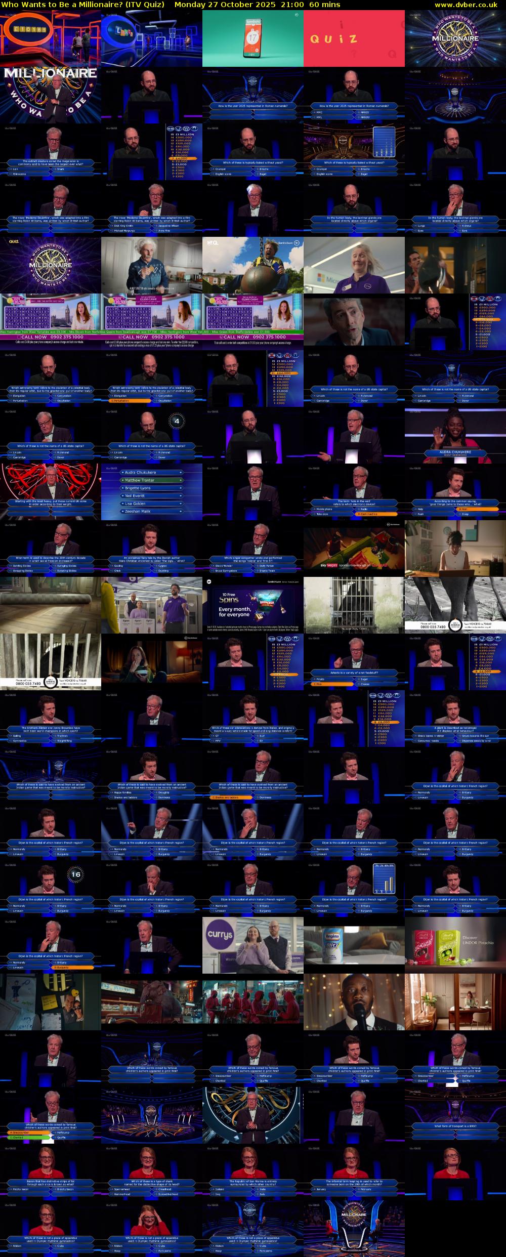 Who Wants to Be a Millionaire? (ITV Quiz) Monday 27 October 2025 21:00 - 22:00