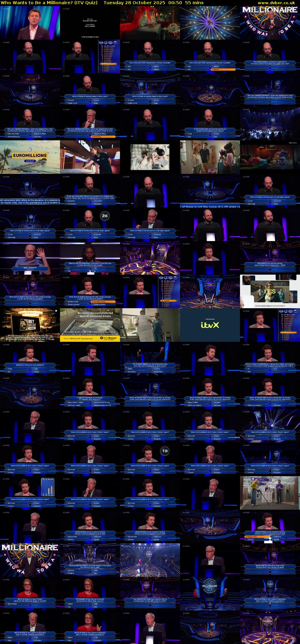 Who Wants to Be a Millionaire? (ITV Quiz) Tuesday 28 October 2025 00:50 - 01:45