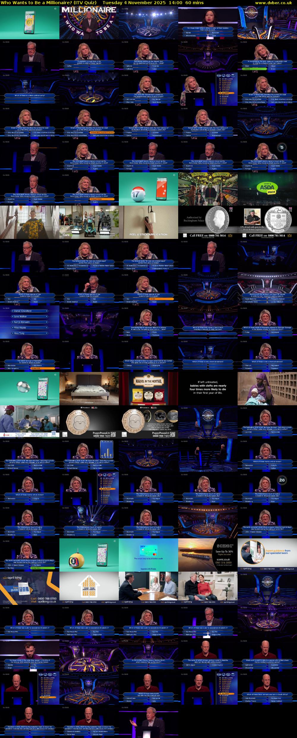 Who Wants to Be a Millionaire? (ITV Quiz) Tuesday 4 November 2025 14:00 - 15:00