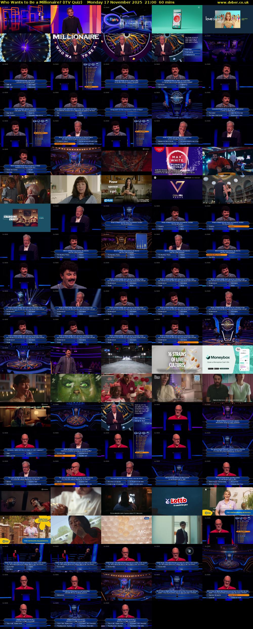 Who Wants to Be a Millionaire? (ITV Quiz) Monday 17 November 2025 21:00 - 22:00