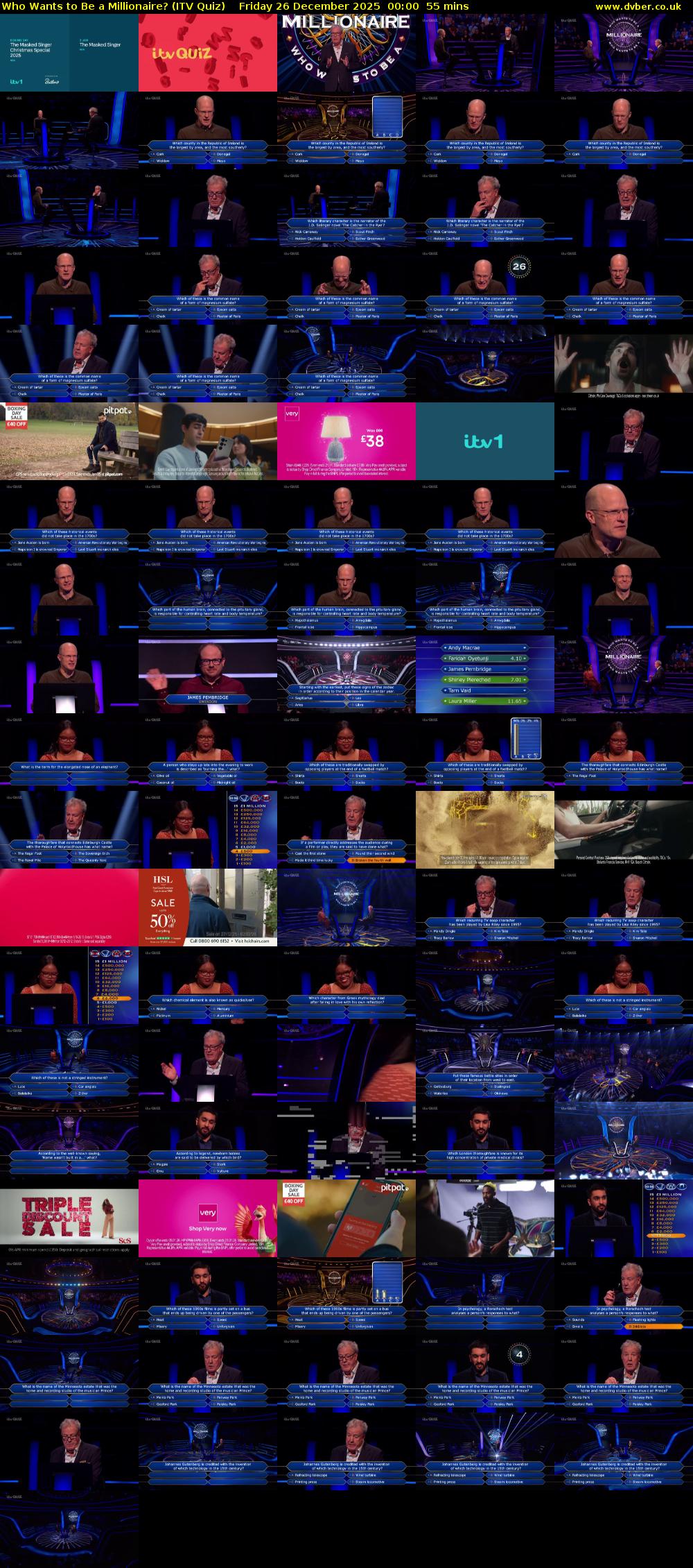 Who Wants to Be a Millionaire? (ITV Quiz) Friday 26 December 2025 00:00 - 00:55