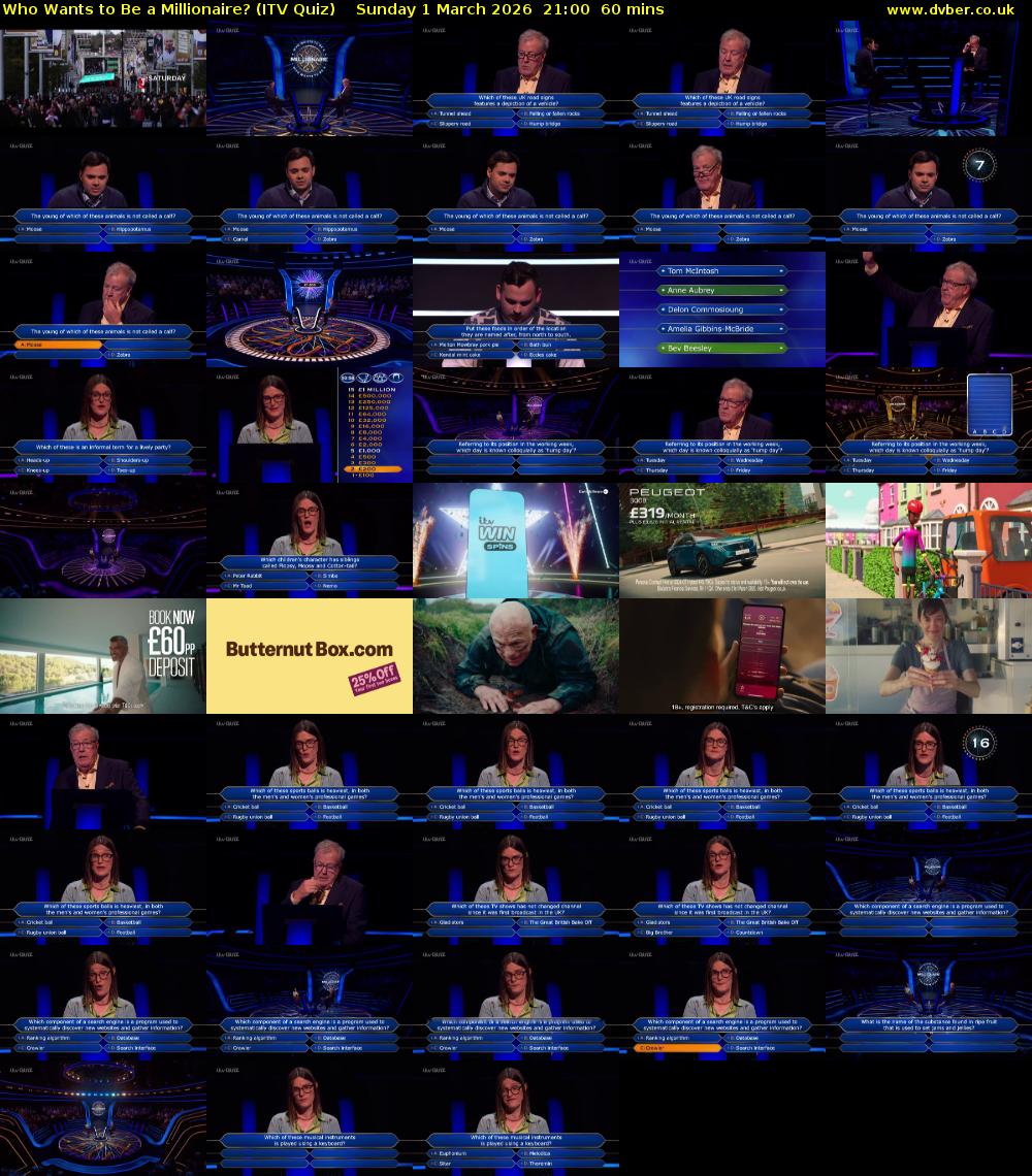 Who Wants to Be a Millionaire? (ITV Quiz) Sunday 1 March 2026 21:00 - 22:00