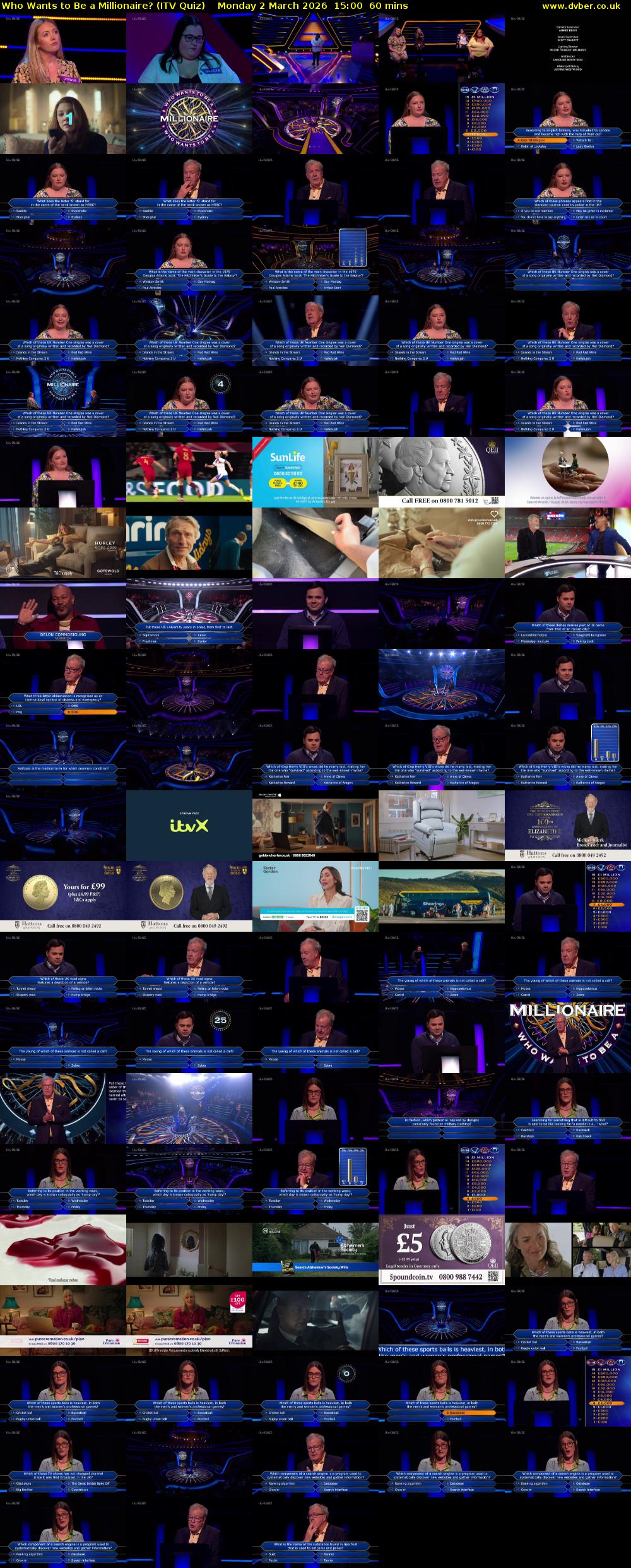 Who Wants to Be a Millionaire? (ITV Quiz) Monday 2 March 2026 15:00 - 16:00