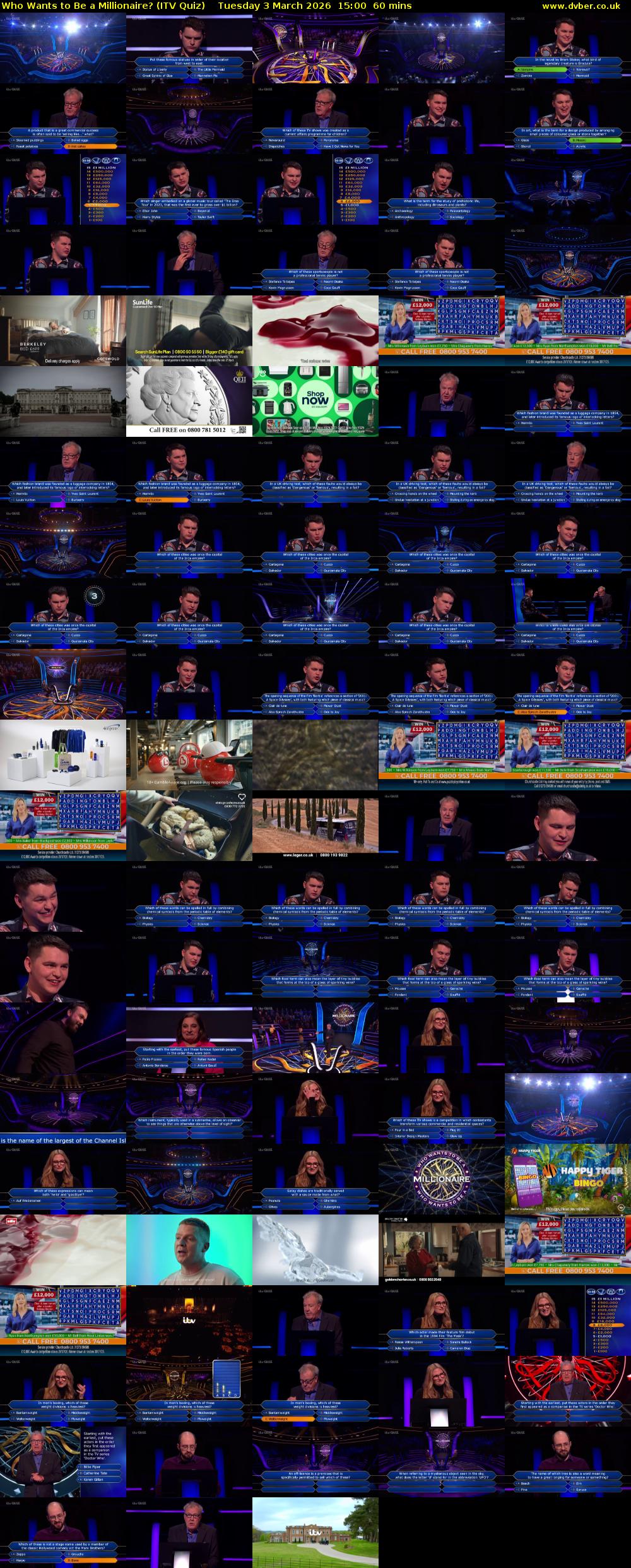 Who Wants to Be a Millionaire? (ITV Quiz) Tuesday 3 March 2026 15:00 - 16:00