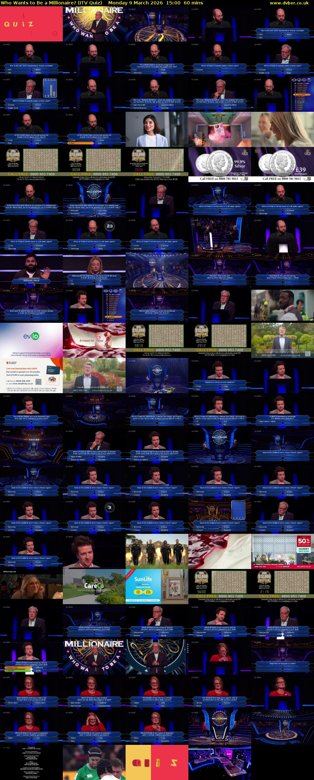 Who Wants to Be a Millionaire? (ITV Quiz) Monday 9 March 2026 15:00 - 16:00