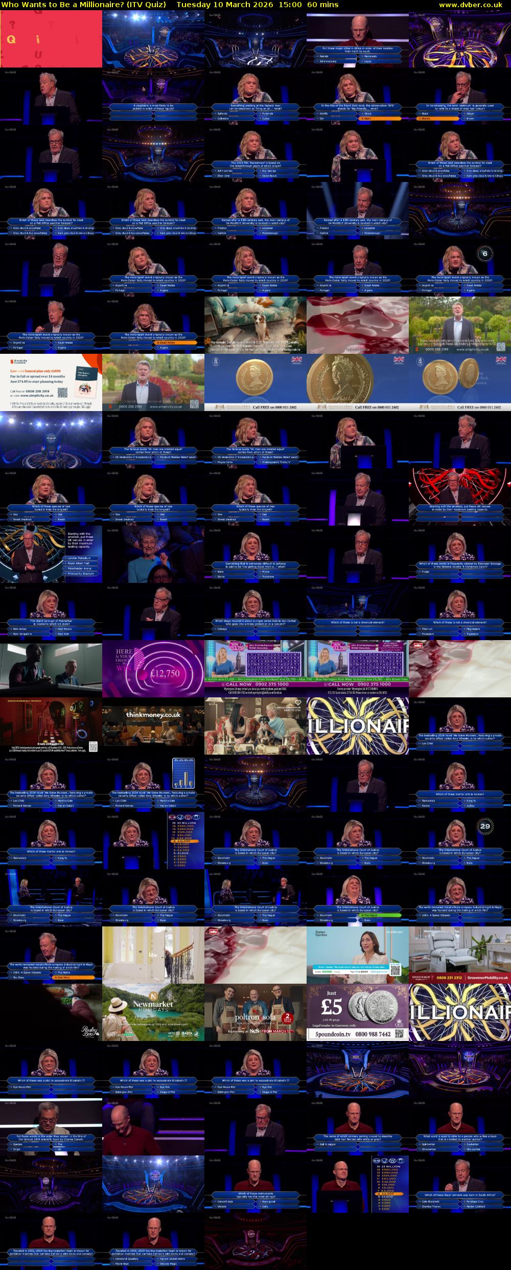 Who Wants to Be a Millionaire? (ITV Quiz) Tuesday 10 March 2026 15:00 - 16:00