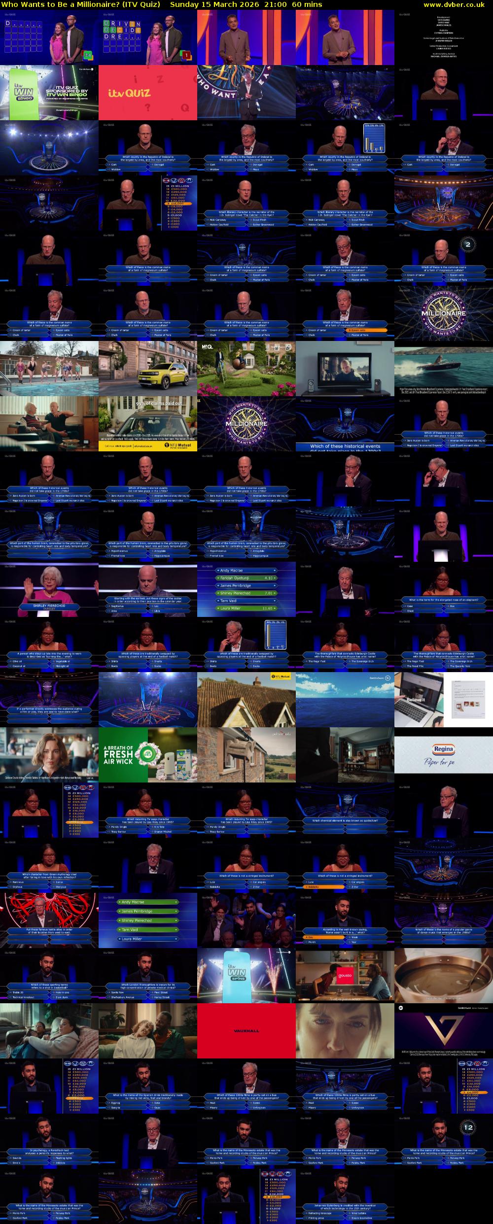 Who Wants to Be a Millionaire? (ITV Quiz) Sunday 15 March 2026 21:00 - 22:00