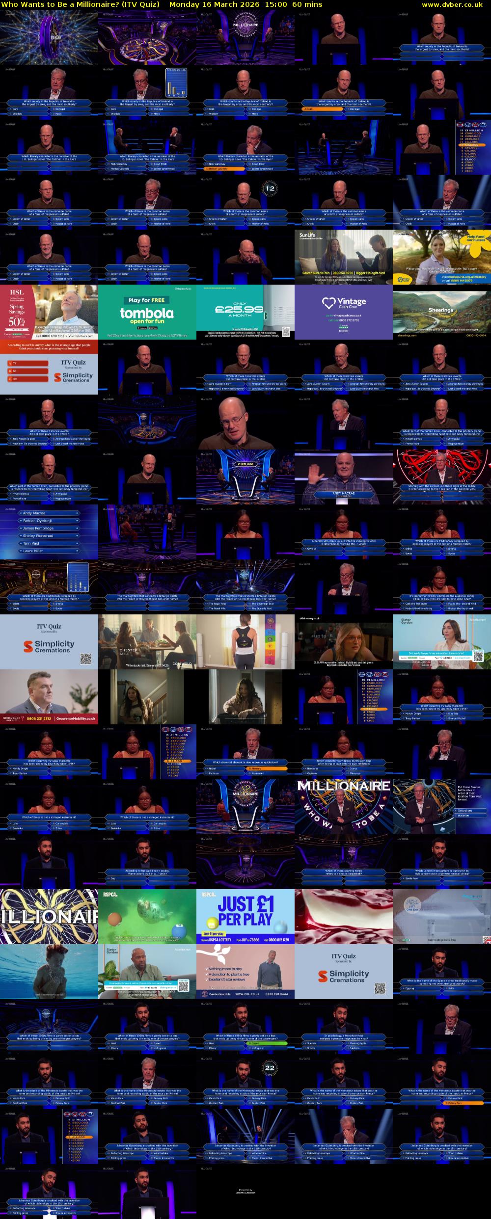 Who Wants to Be a Millionaire? (ITV Quiz) Monday 16 March 2026 15:00 - 16:00