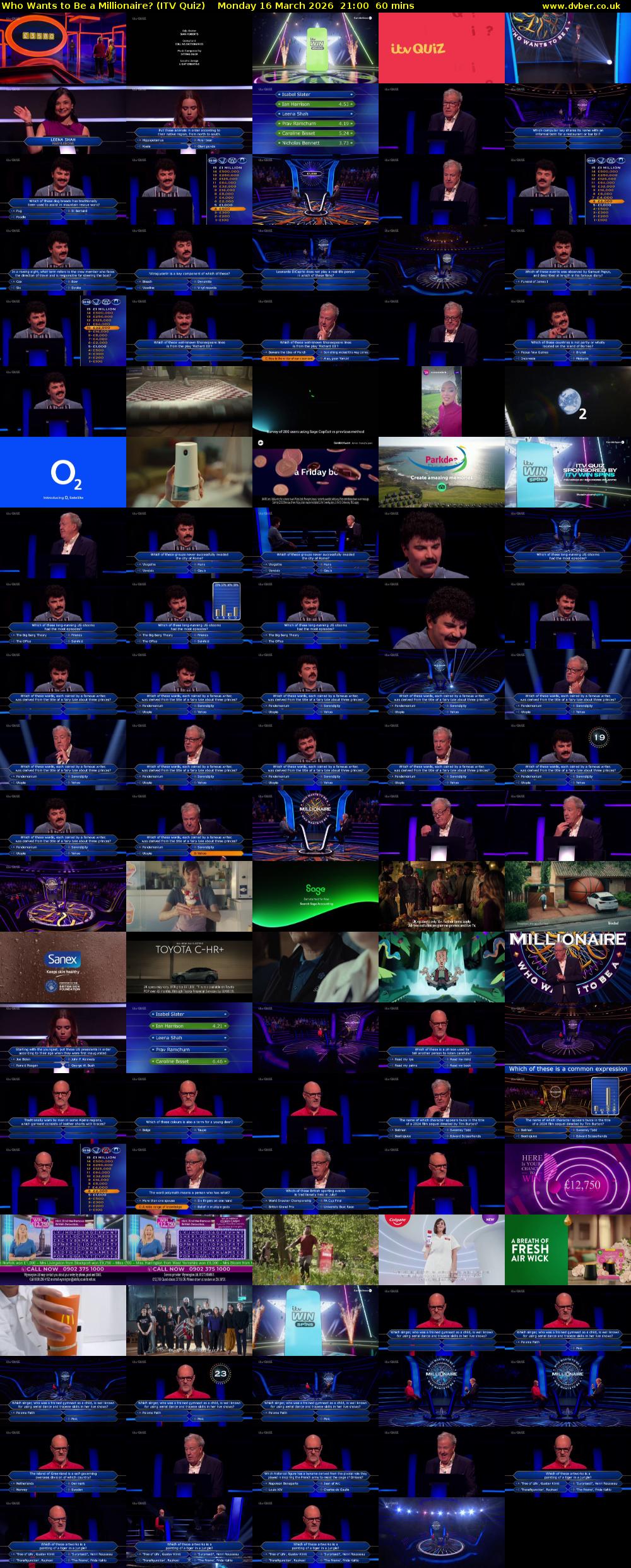 Who Wants to Be a Millionaire? (ITV Quiz) Monday 16 March 2026 21:00 - 22:00