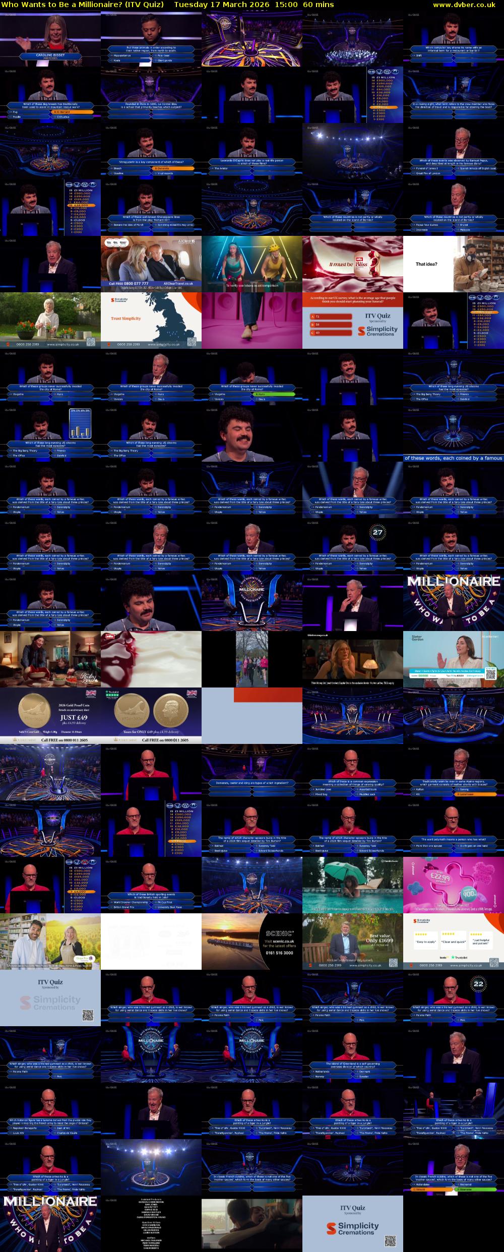 Who Wants to Be a Millionaire? (ITV Quiz) Tuesday 17 March 2026 15:00 - 16:00