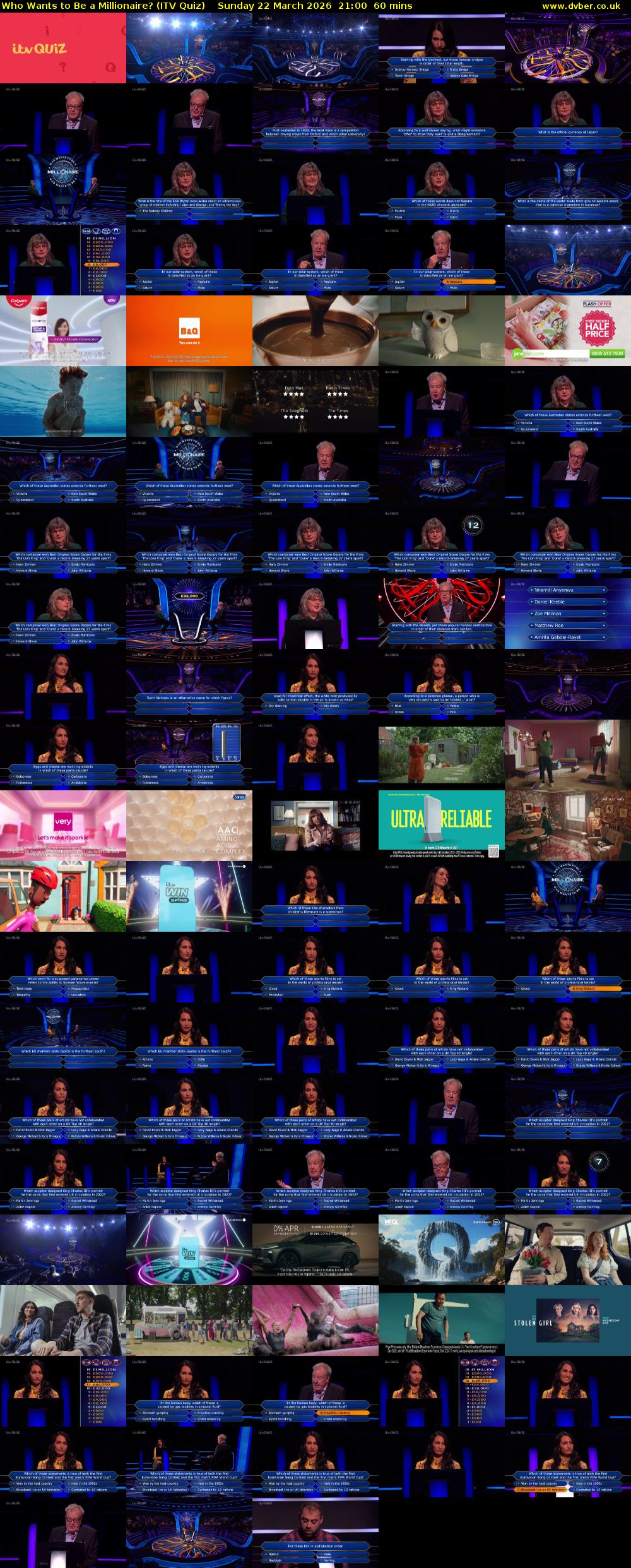 Who Wants to Be a Millionaire? (ITV Quiz) Sunday 22 March 2026 21:00 - 22:00