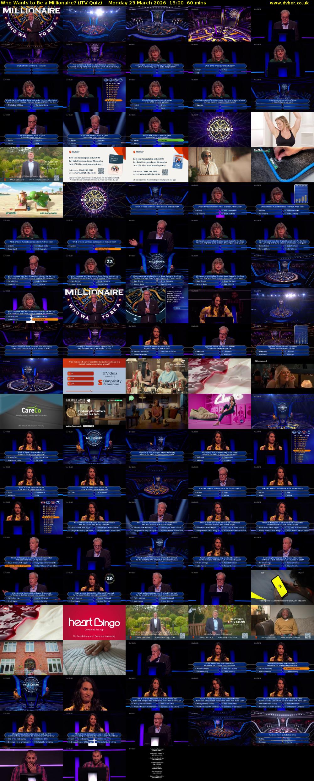 Who Wants to Be a Millionaire? (ITV Quiz) Monday 23 March 2026 15:00 - 16:00