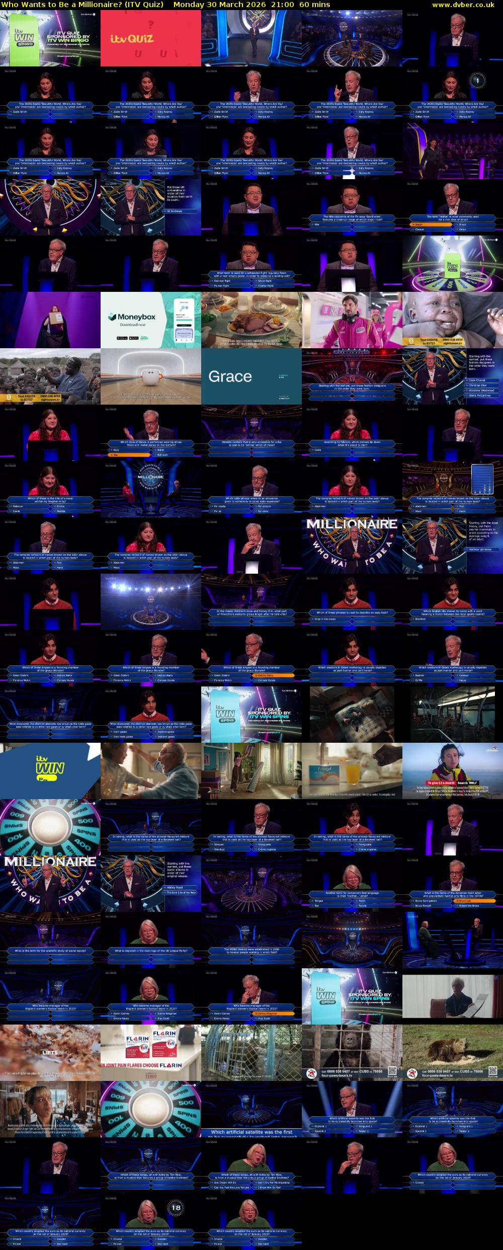 Who Wants to Be a Millionaire? (ITV Quiz) Monday 30 March 2026 21:00 - 22:00