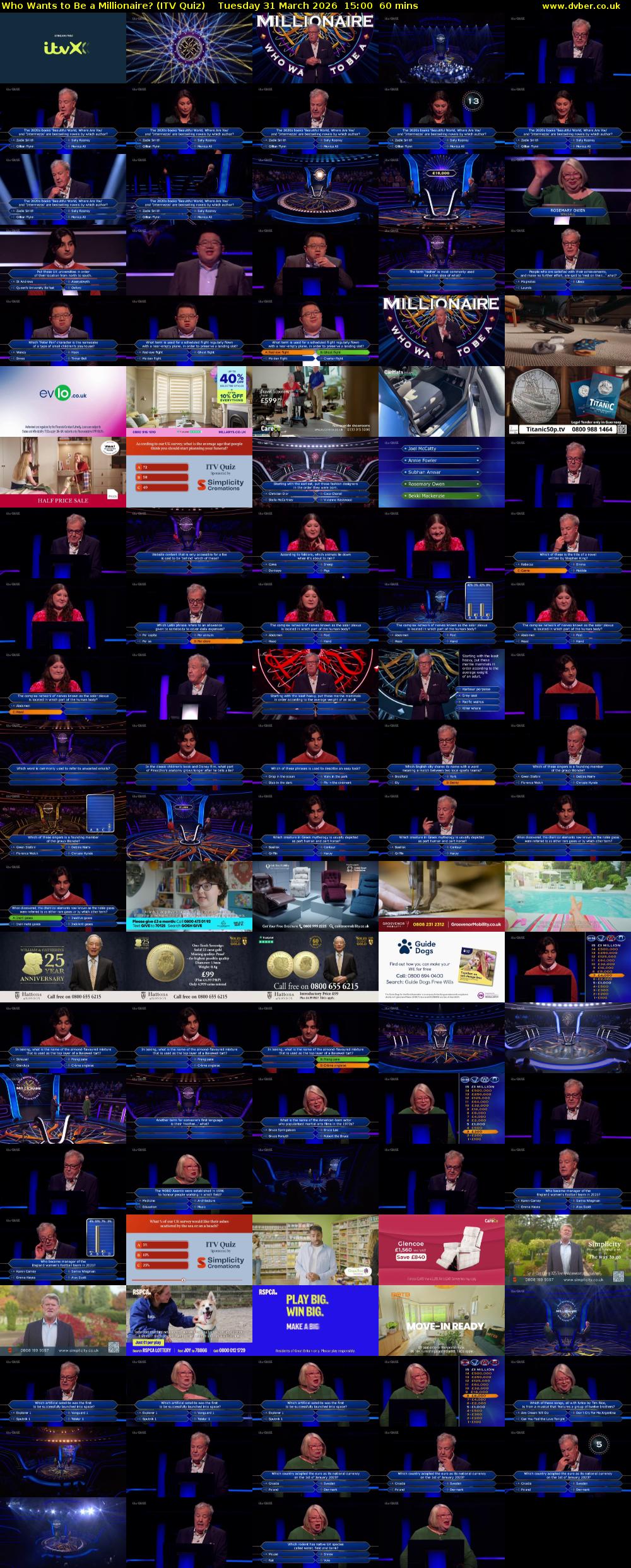 Who Wants to Be a Millionaire? (ITV Quiz) Tuesday 31 March 2026 15:00 - 16:00