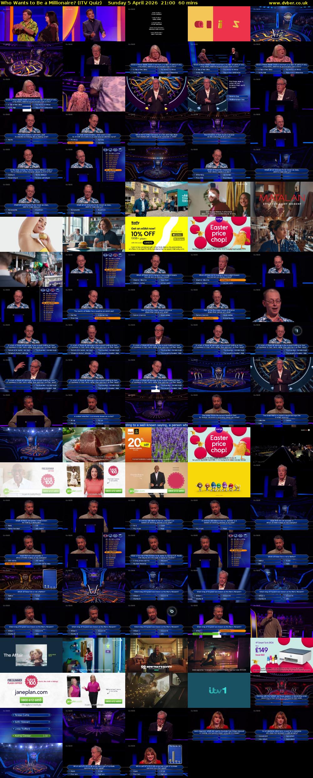 Who Wants to Be a Millionaire? (ITV Quiz) Sunday 5 April 2026 21:00 - 22:00